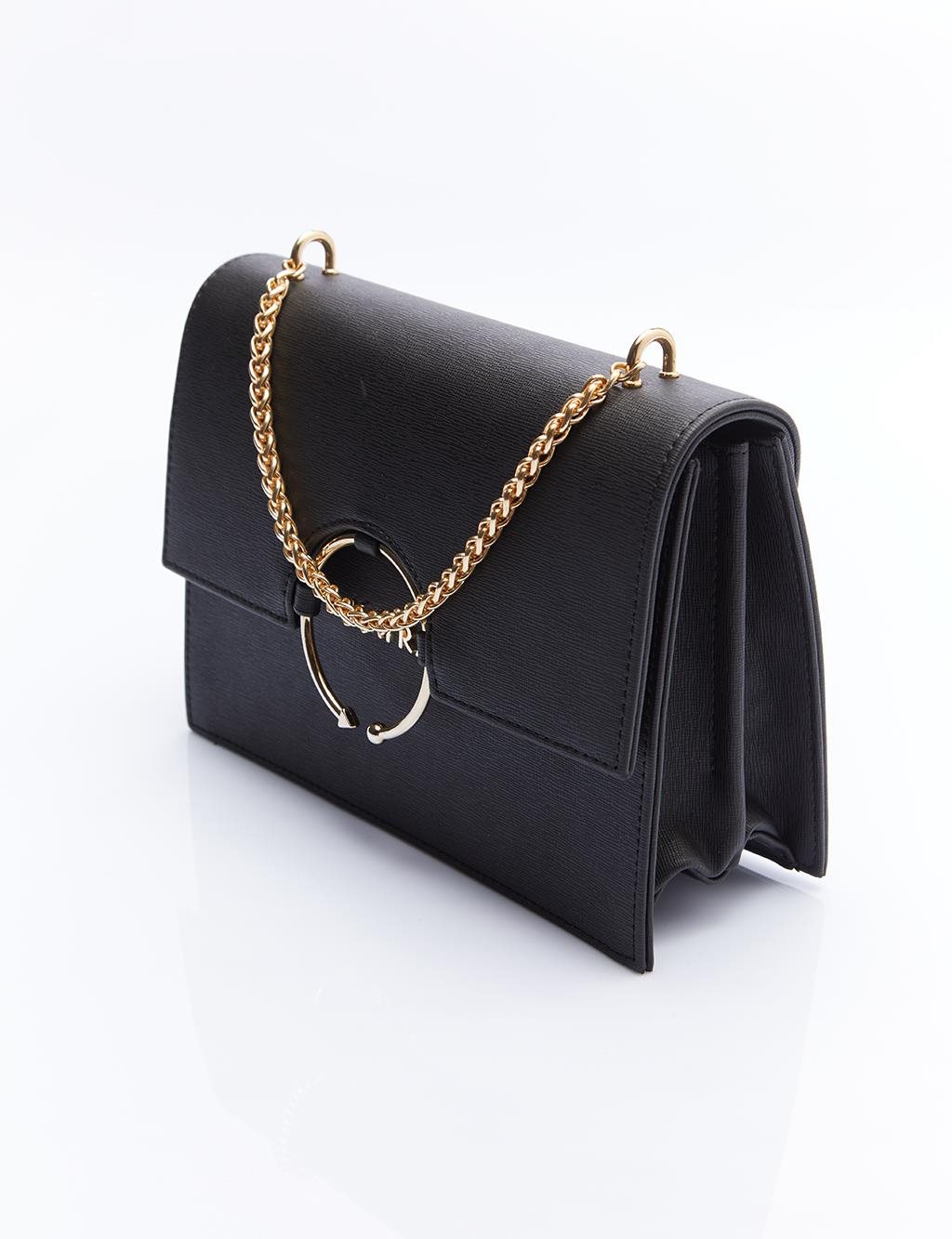 Designer Cover Gold Chain Handle Bag Black