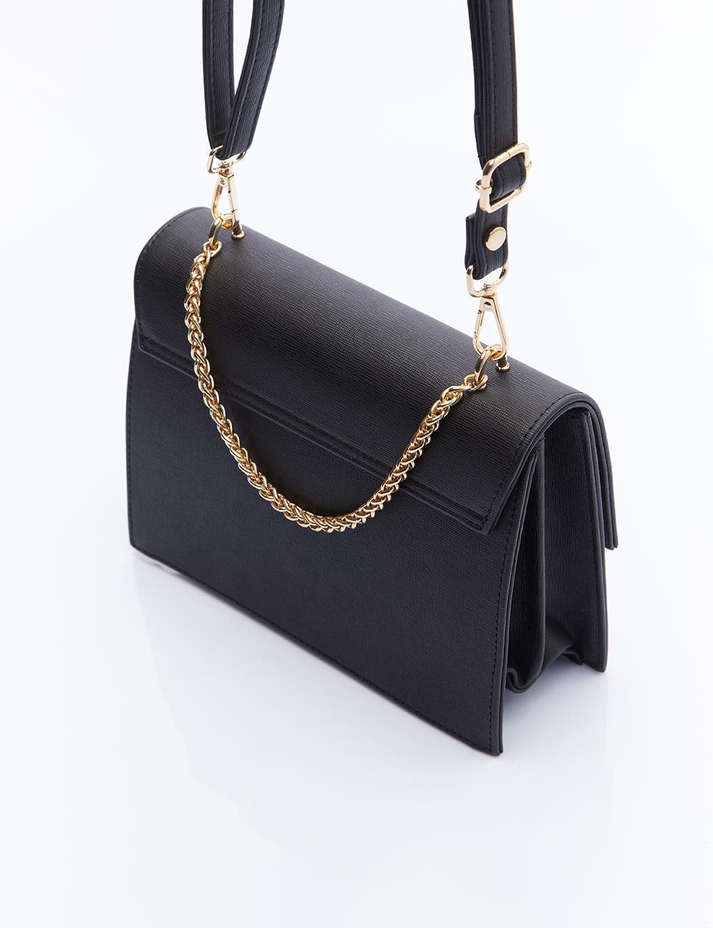 Designer Cover Gold Chain Handle Bag Black