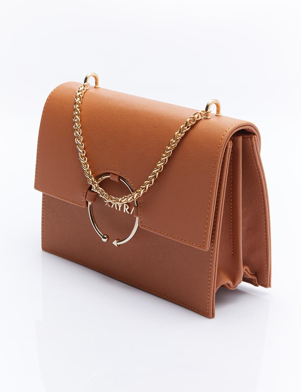 Designer Cover Gold Chain Handle Bag Brown