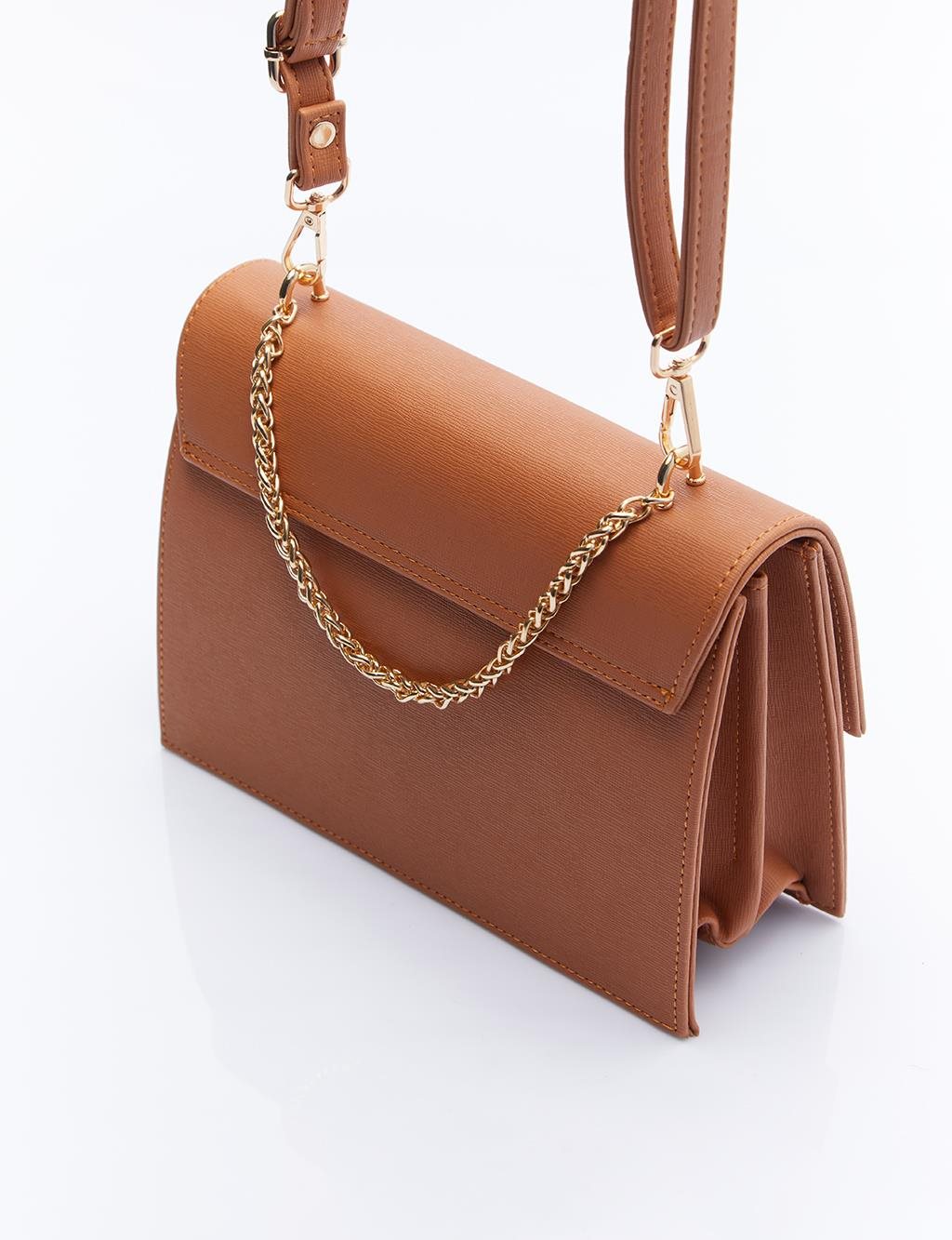 Designer Cover Gold Chain Handle Bag Brown