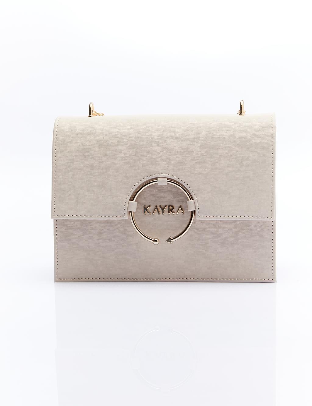 Design Covered Gold Chain Handle Bag Cream