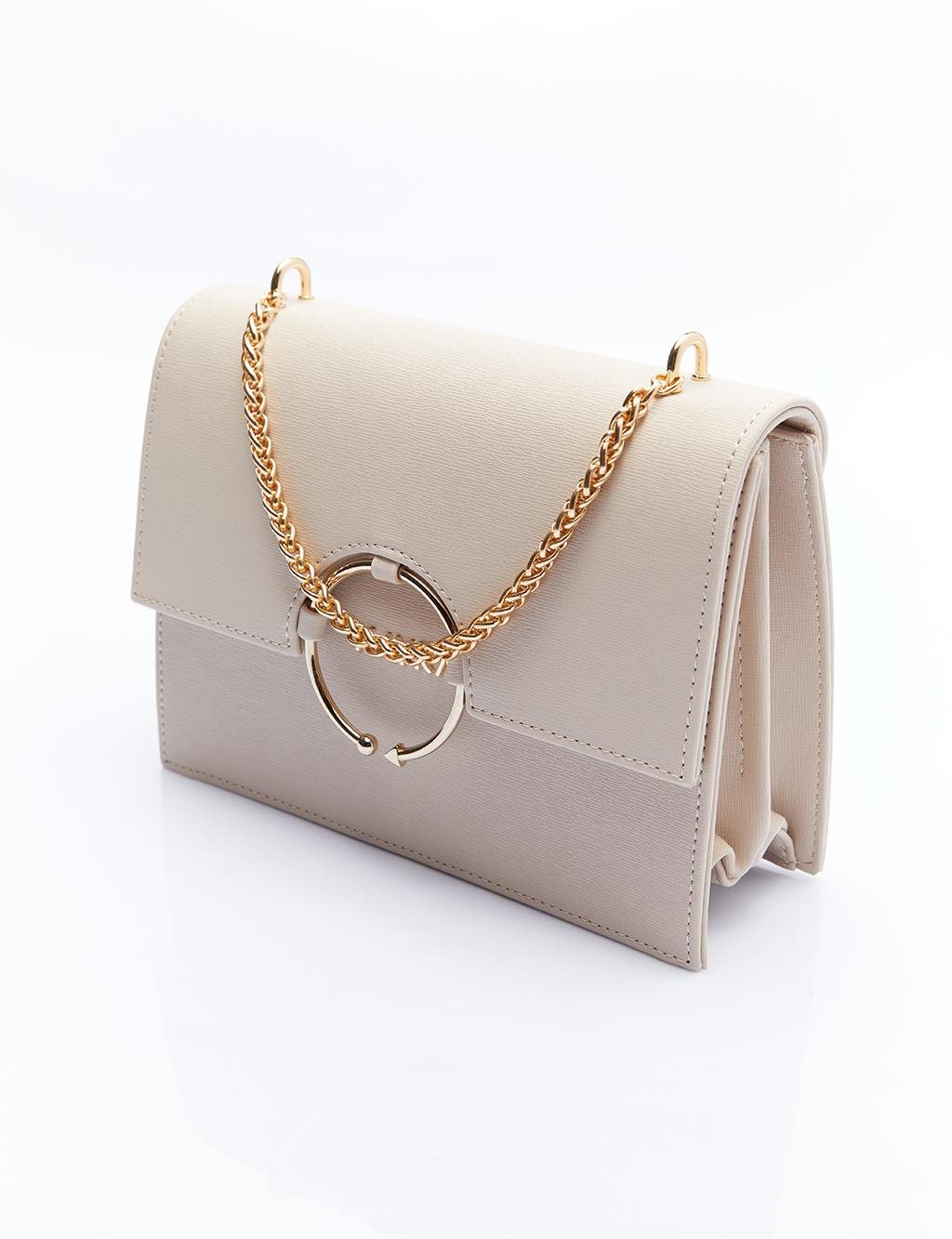 Design Covered Gold Chain Handle Bag Cream