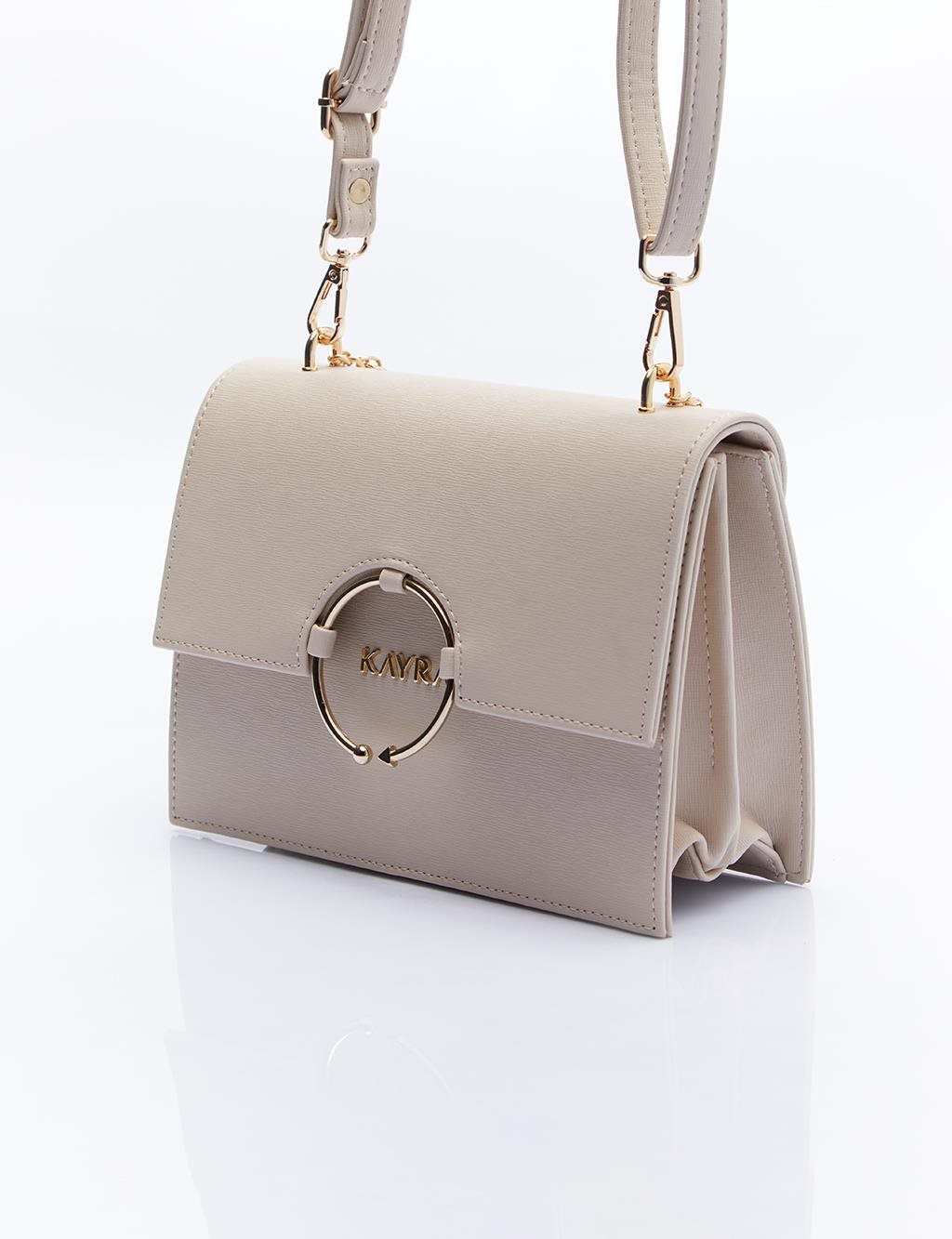 Design Covered Gold Chain Handle Bag Cream