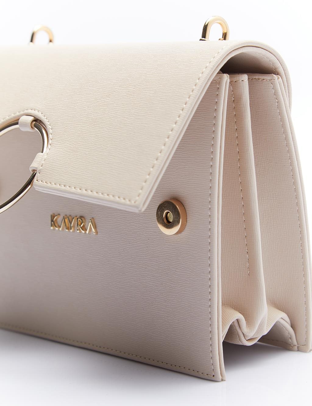 Design Covered Gold Chain Handle Bag Cream