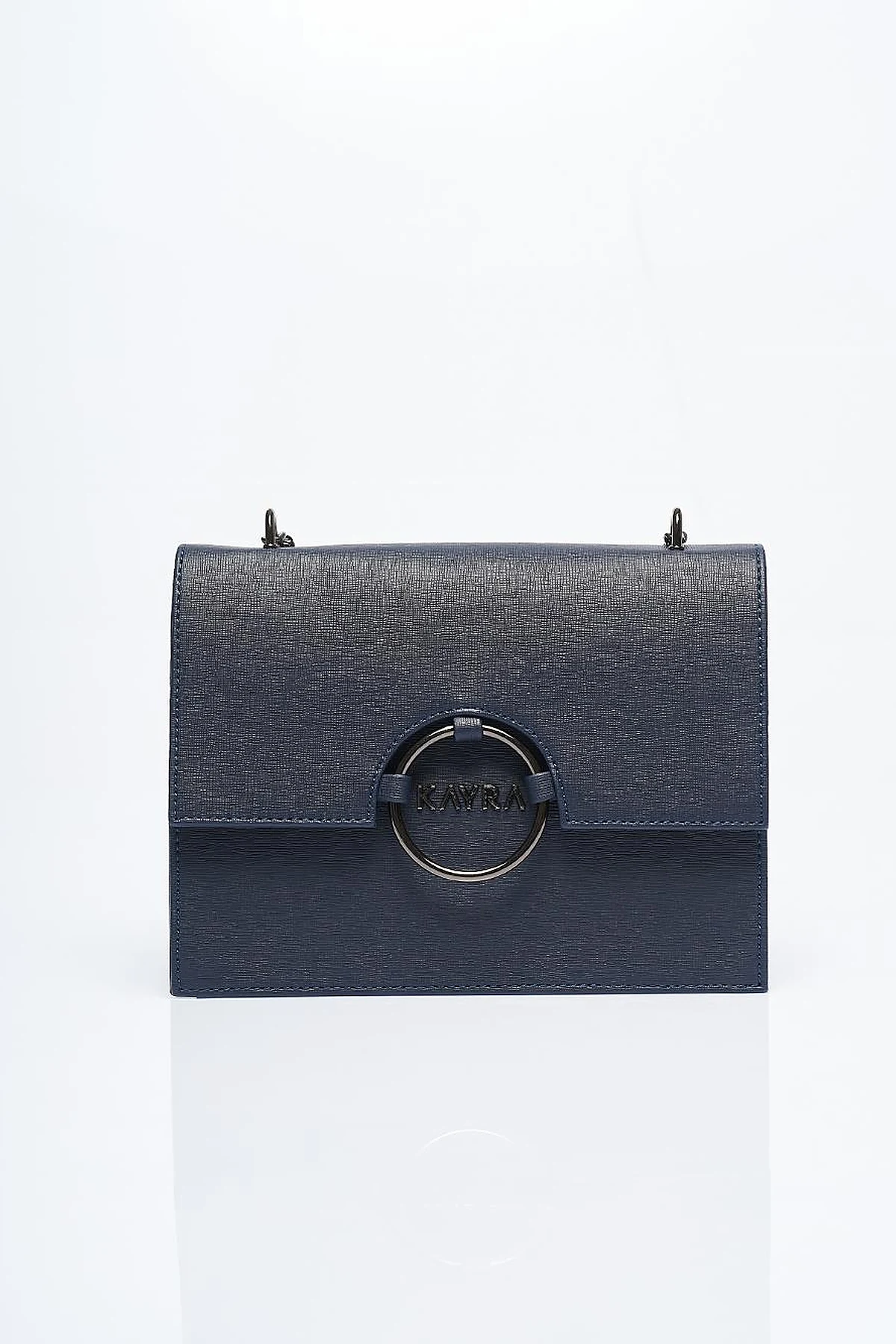 Designed Chain Handle Bag with Cover Navy Blue