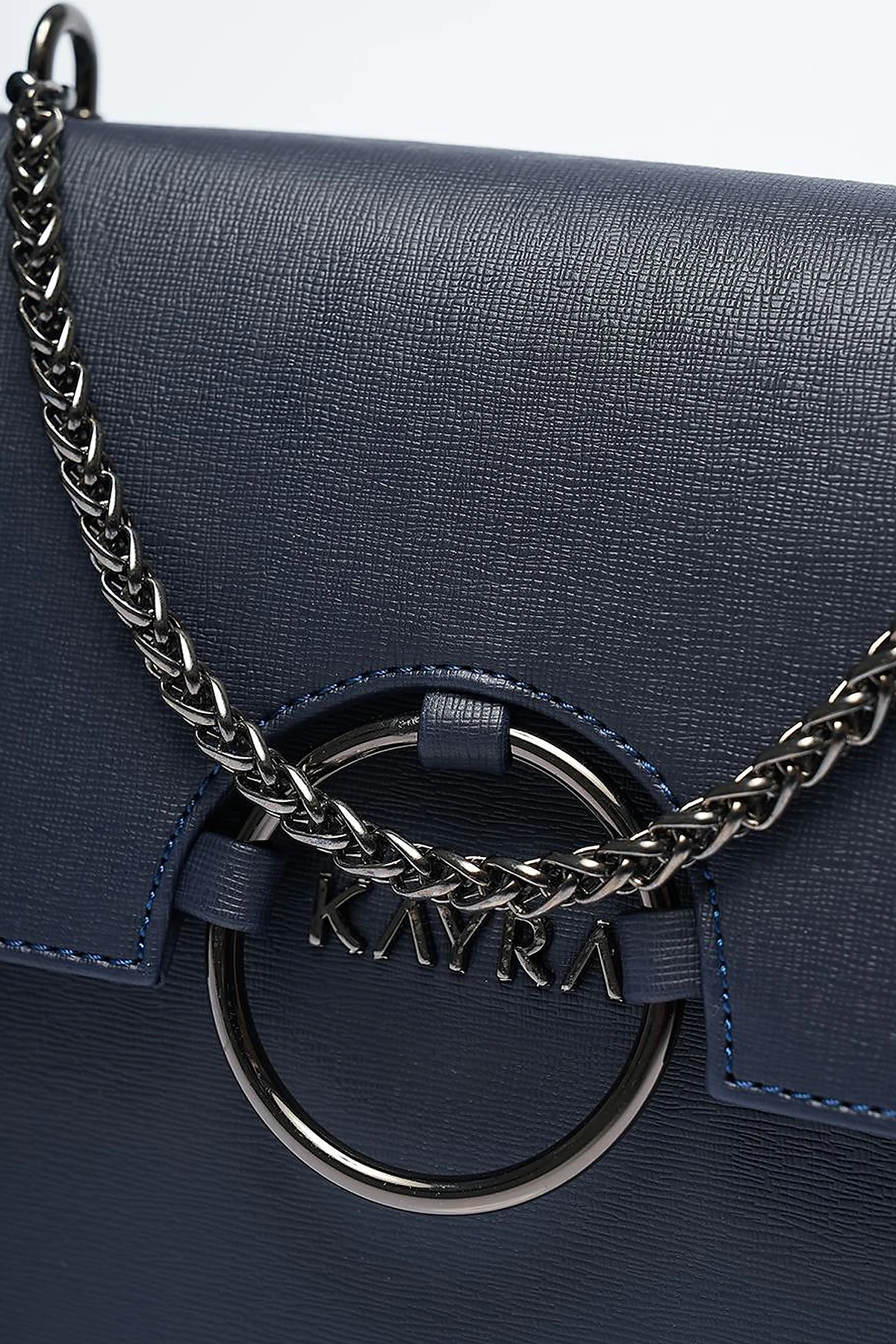Designed Chain Handle Bag with Cover Navy Blue