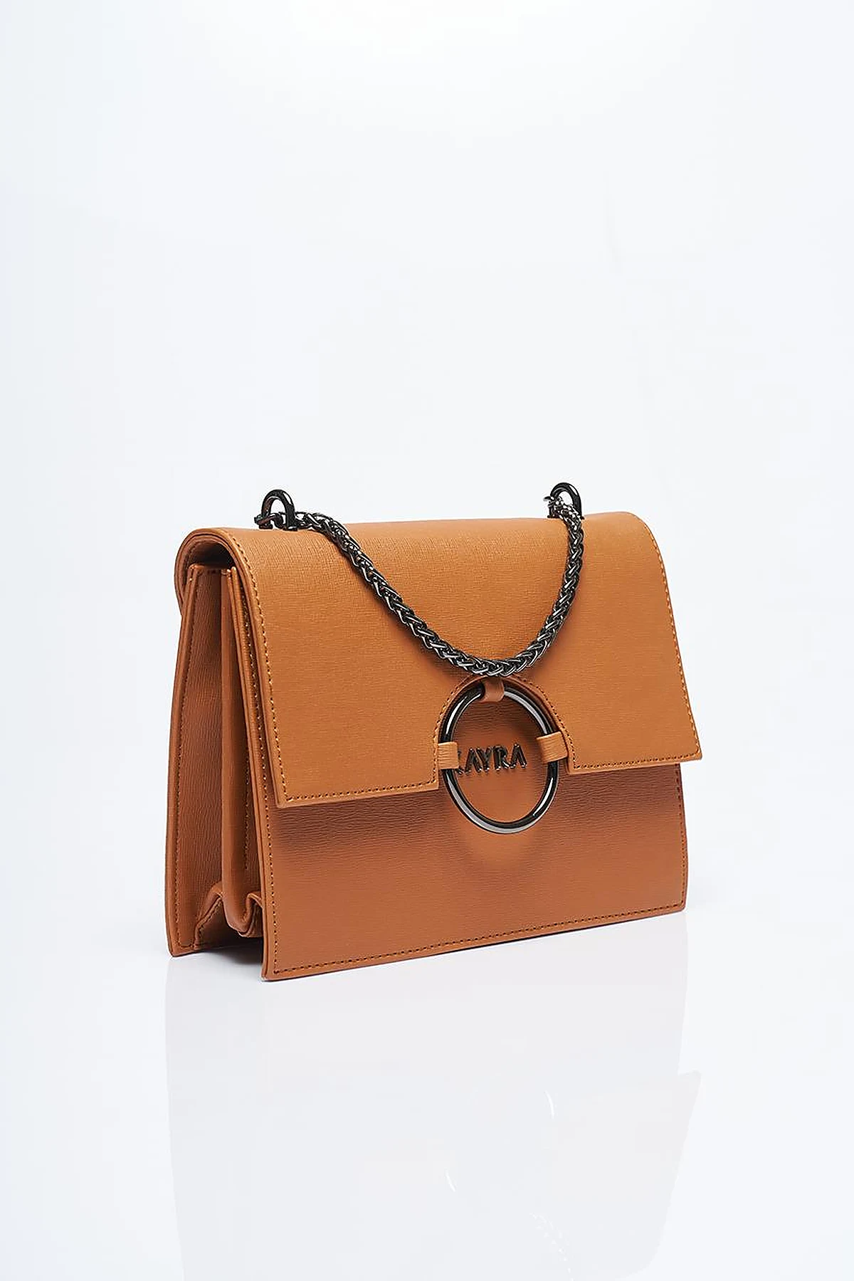 Designed Chain Handle Bag with Cover Tan
