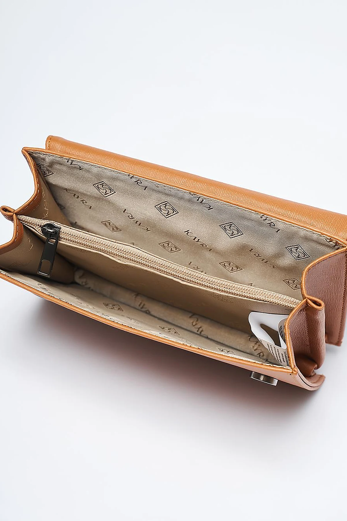 Designed Chain Handle Bag with Cover Tan