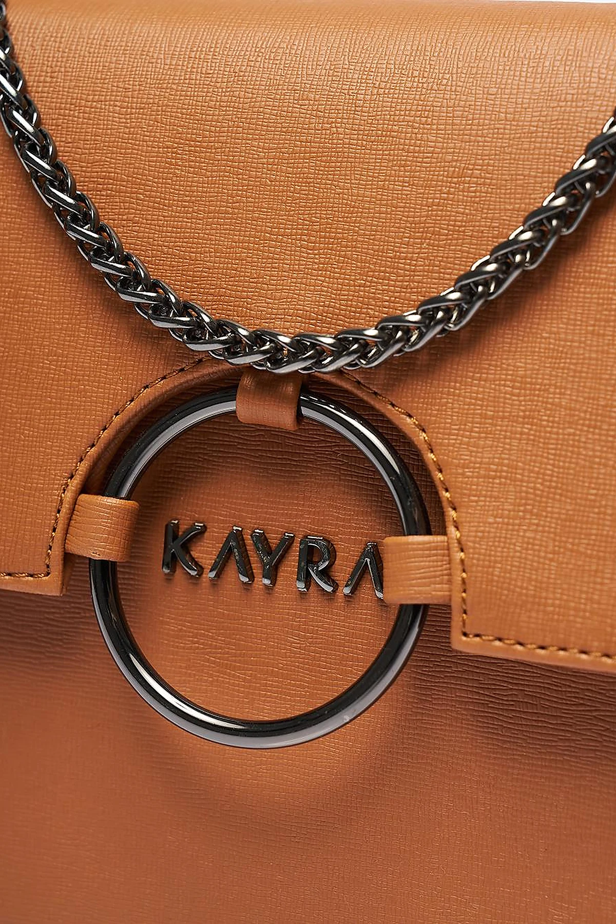 Designed Chain Handle Bag with Cover Tan