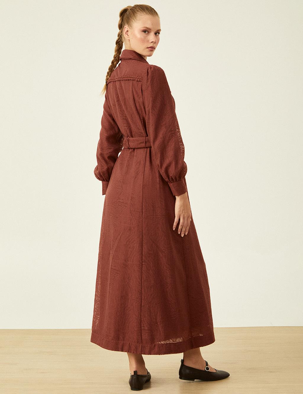 Belt Detailed Dress Red Coffee