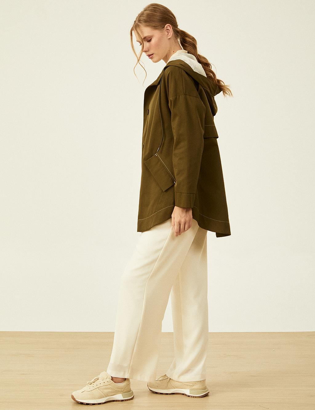 Point Stitched Hooded Cape Khaki