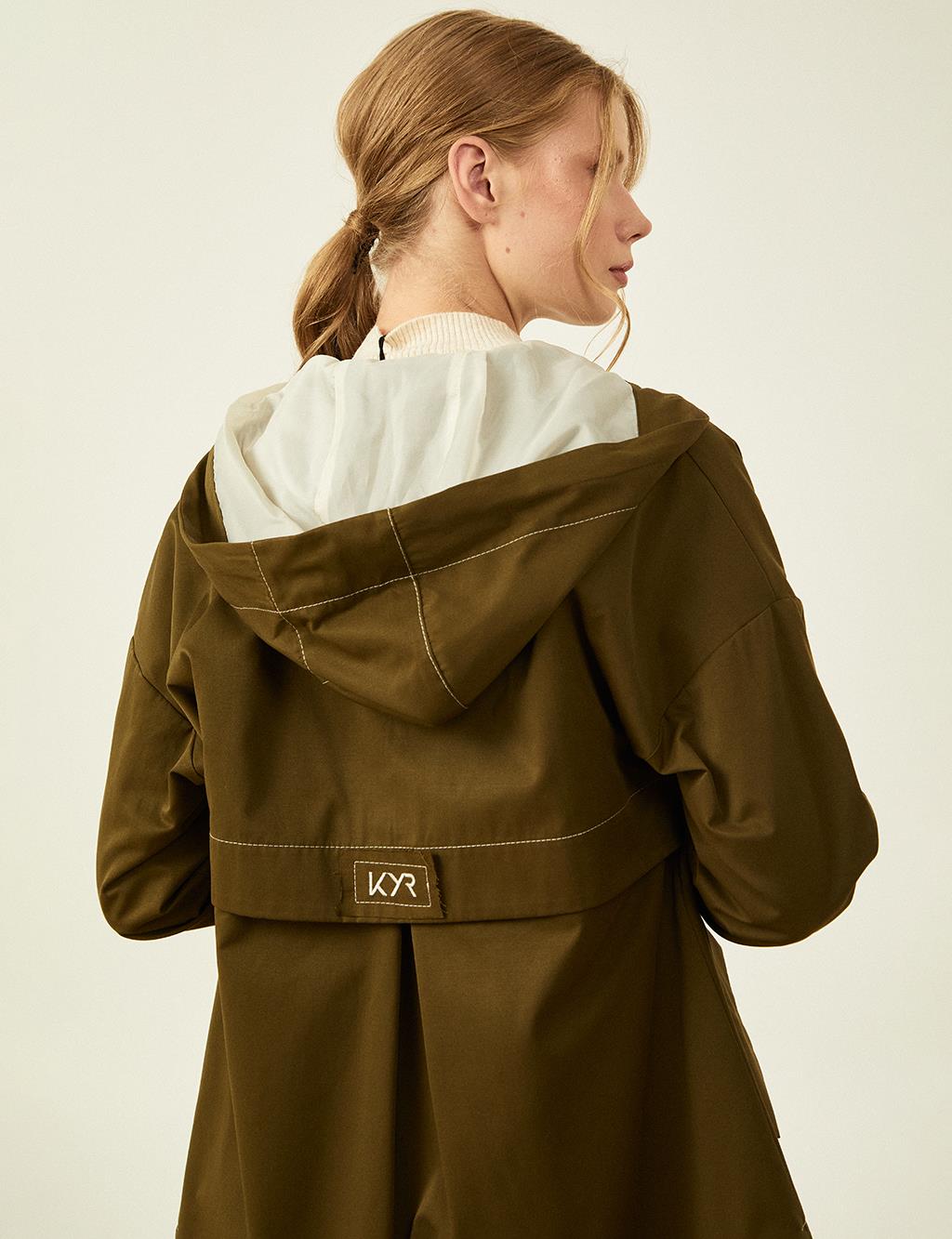 Point Stitched Hooded Cape Khaki