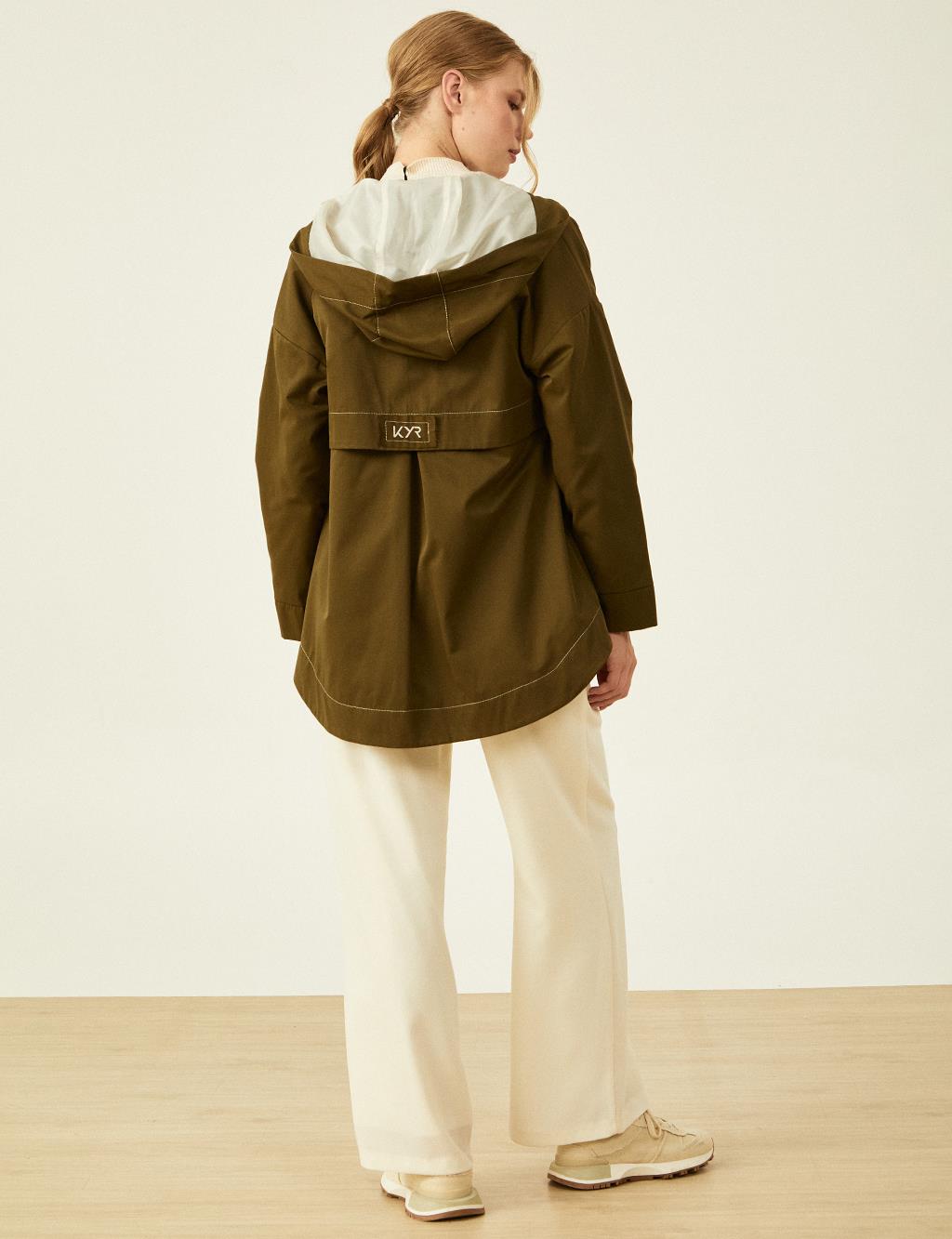 Point Stitched Hooded Cape Khaki