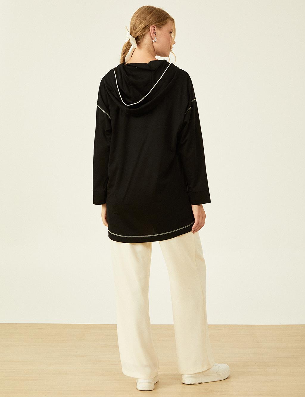 Half Zipper Closure Tunic Black