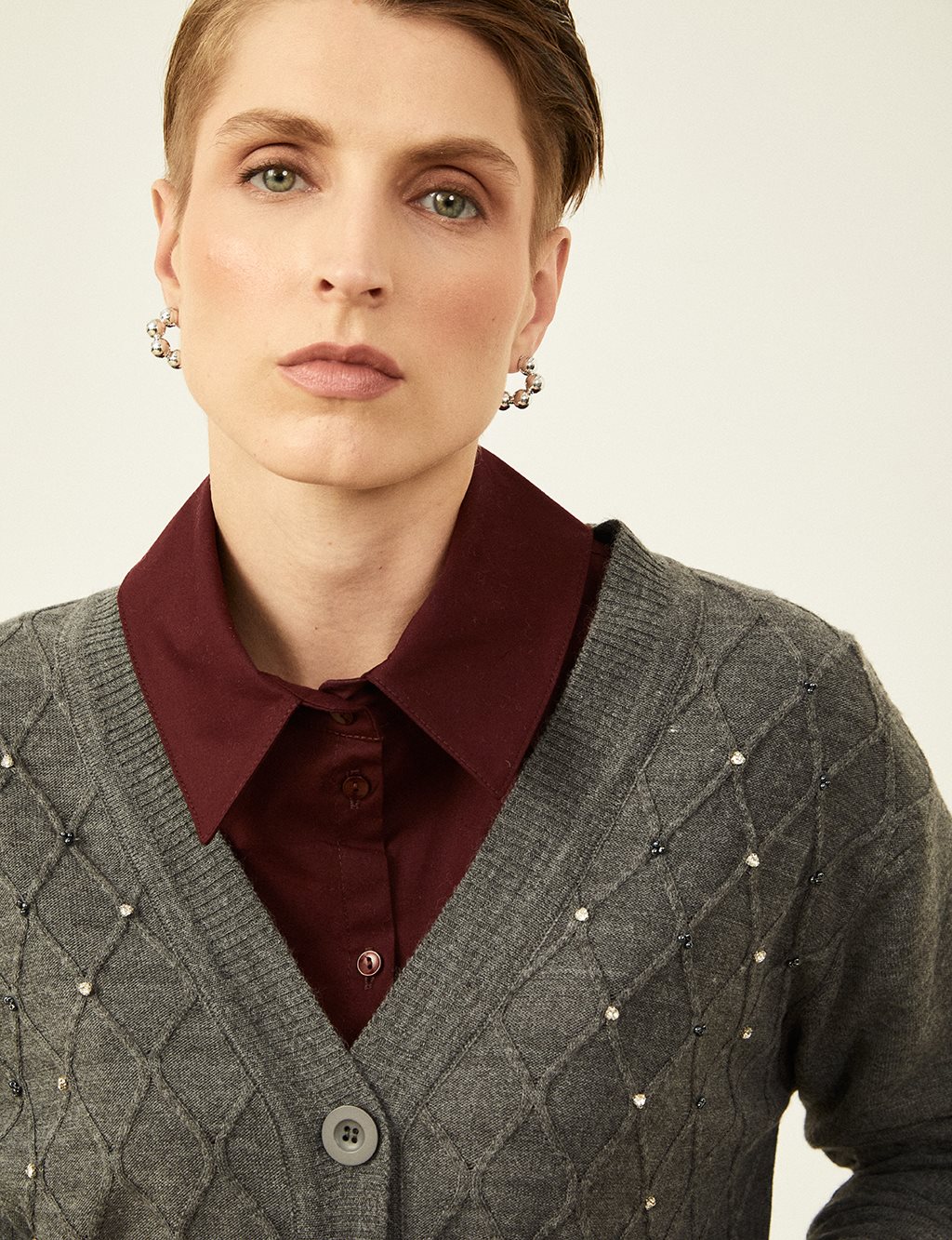 Stone Embroidered Knitted Cardigan Anthracite