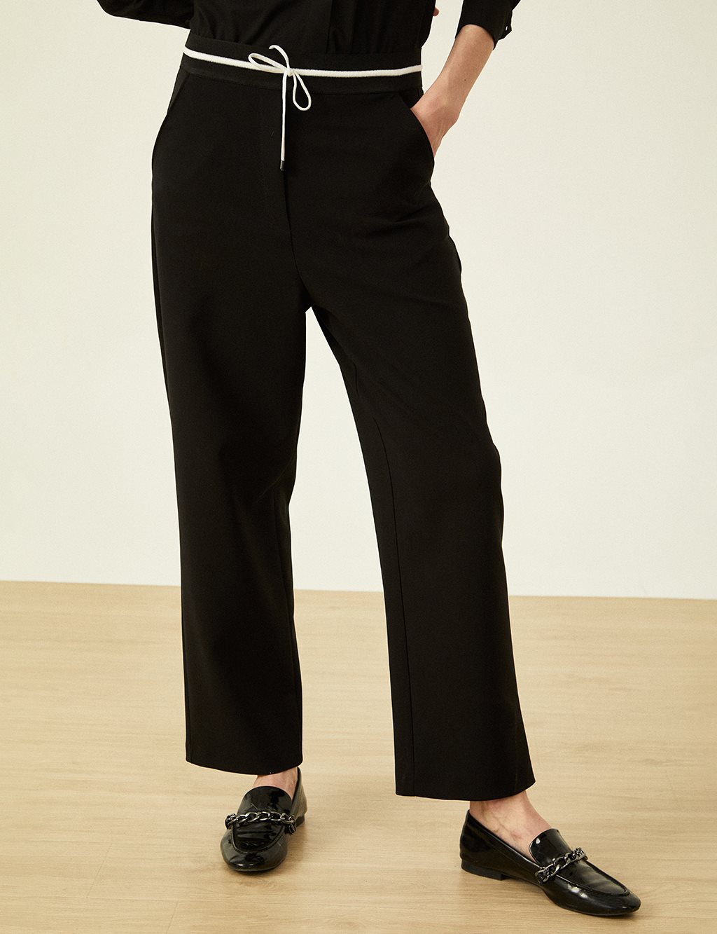 Elastic Waist Laced Trousers Black