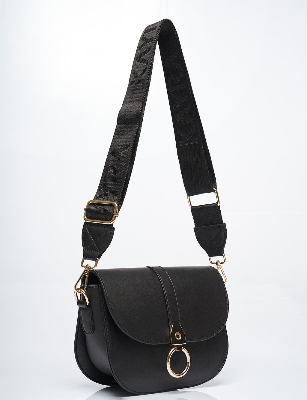 Designed Flap Faux Leather Bag Black