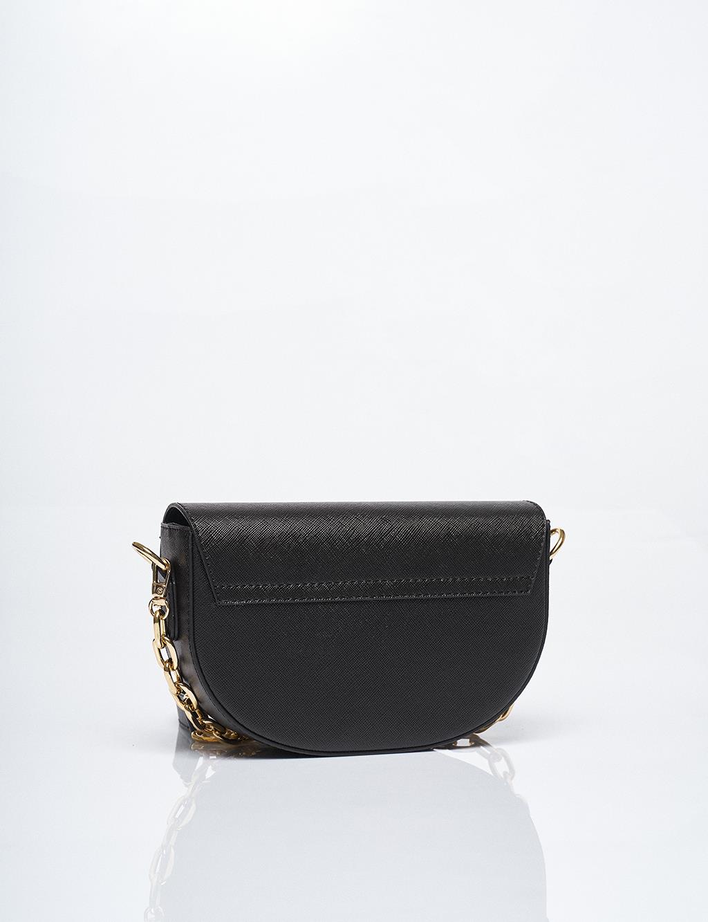 Chain Detailed D Shape Bag Black