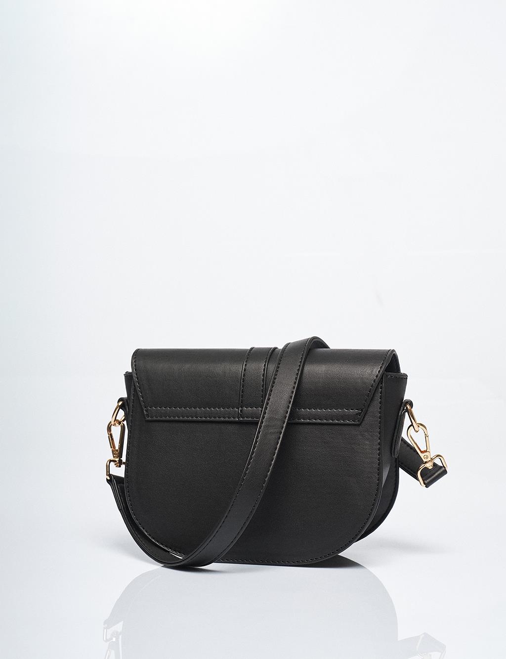 Designed Flap Faux Leather Bag Black