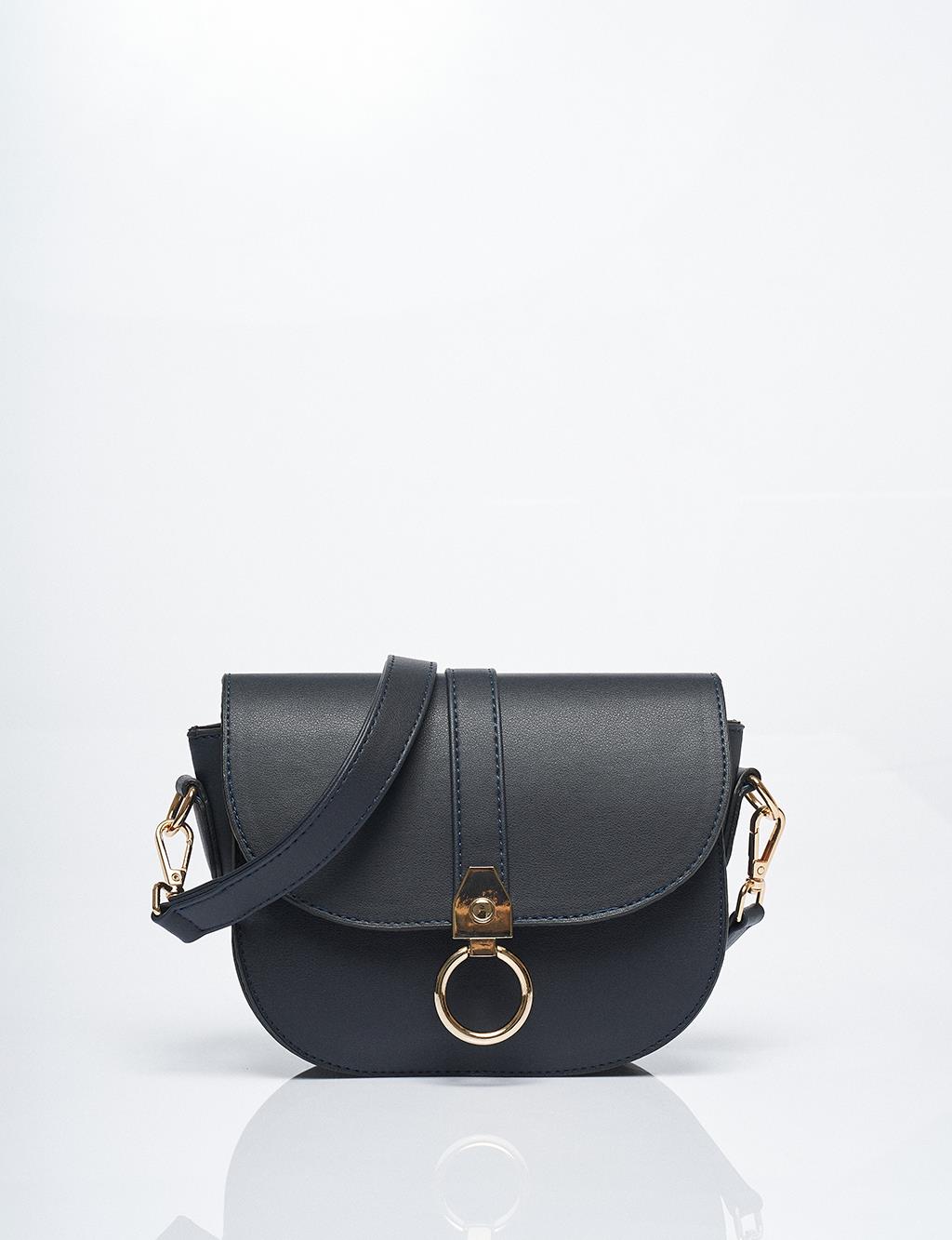 Designed Covered Faux Leather Bag Navy Blue