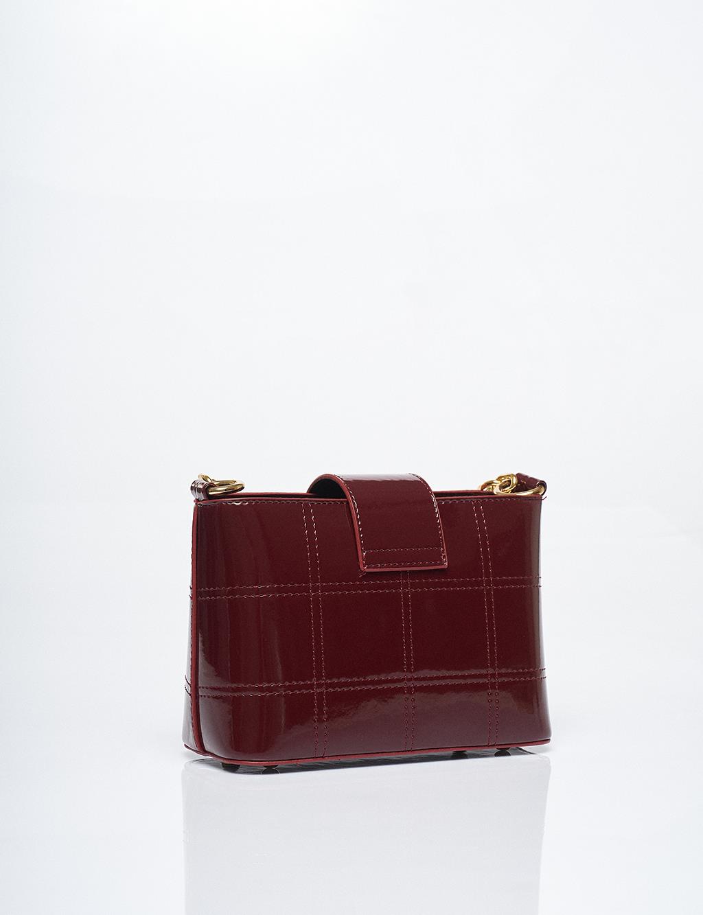 Chain Detailed Patent Leather Bag Claret Red