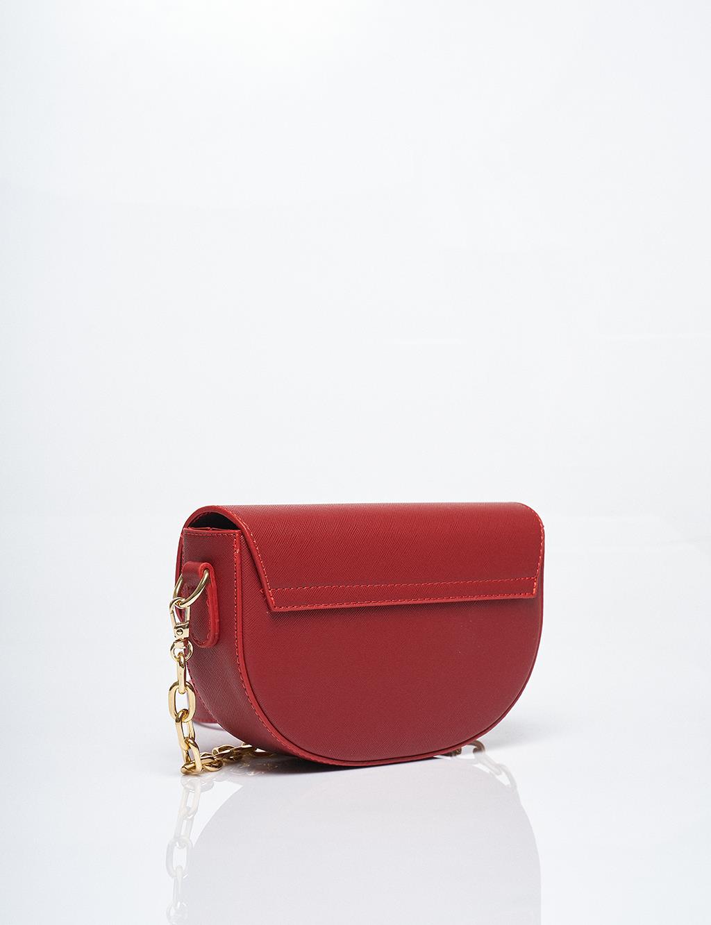 Chain Detailed D Shape Bag Red