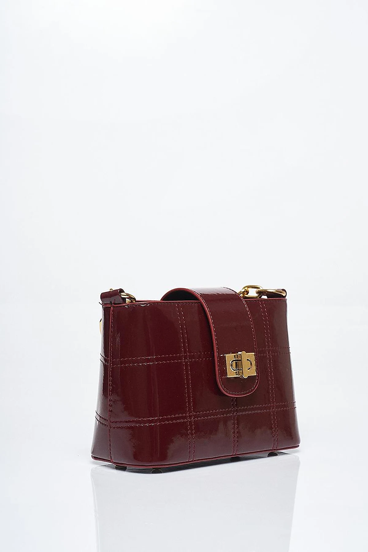 Chain Detailed Patent Leather Bag Claret Red