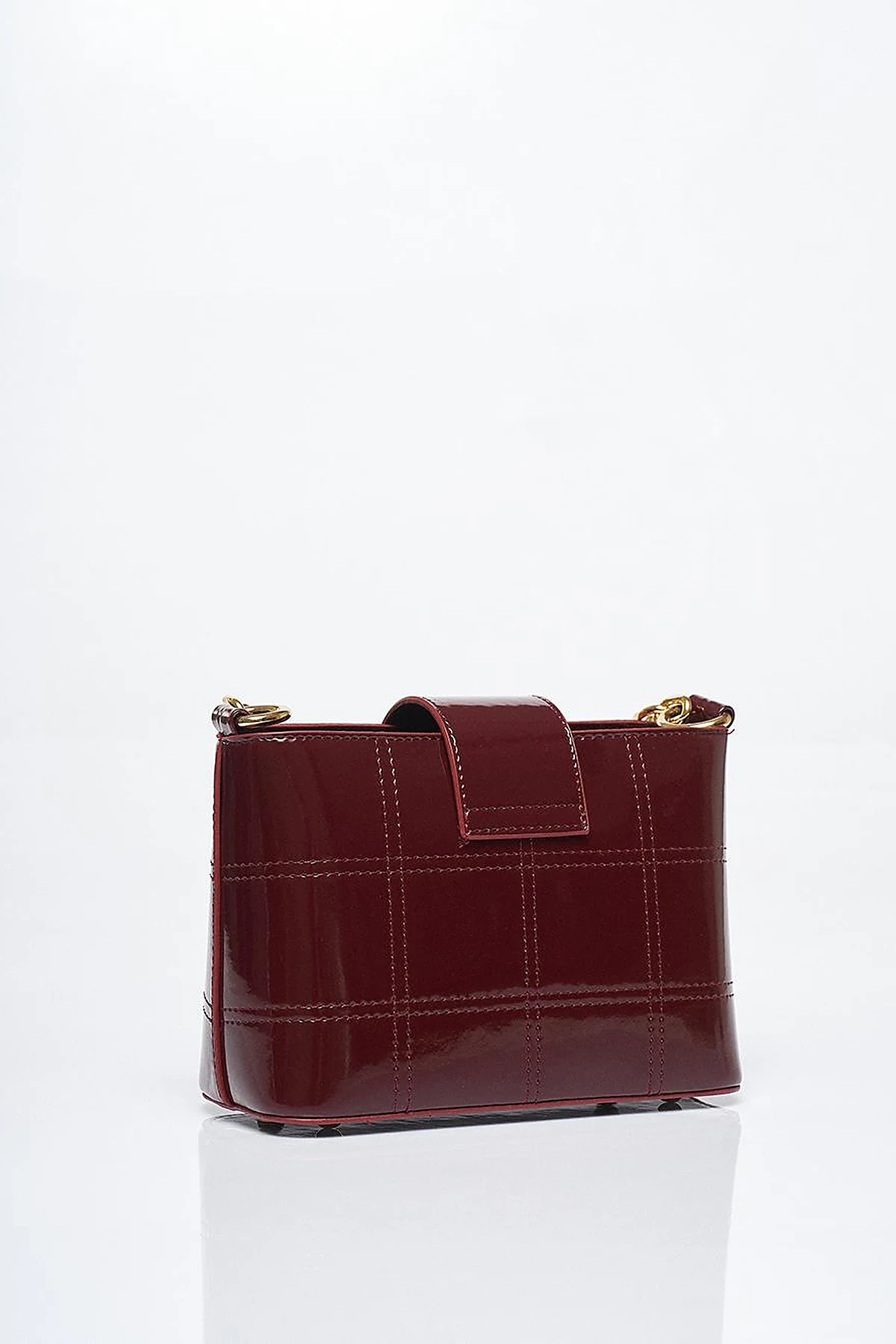 Chain Detailed Patent Leather Bag Claret Red