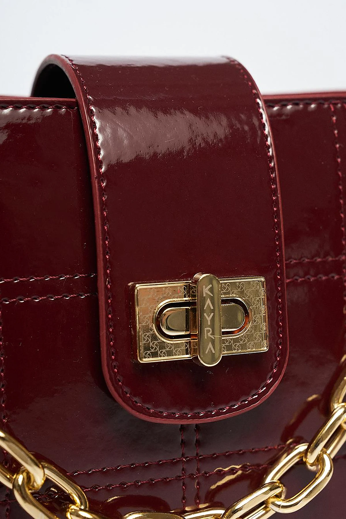 Chain Detailed Patent Leather Bag Claret Red