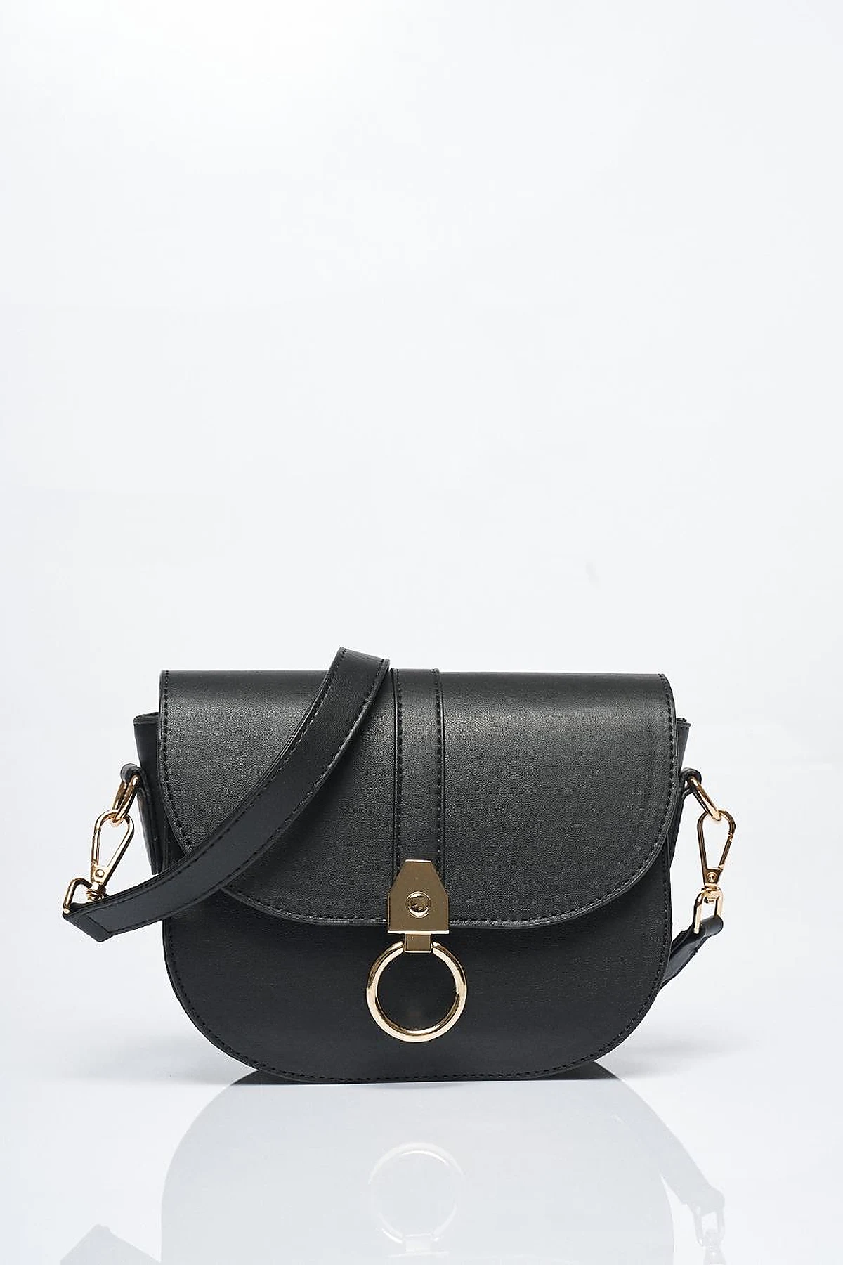 Designed Flap Faux Leather Bag Black