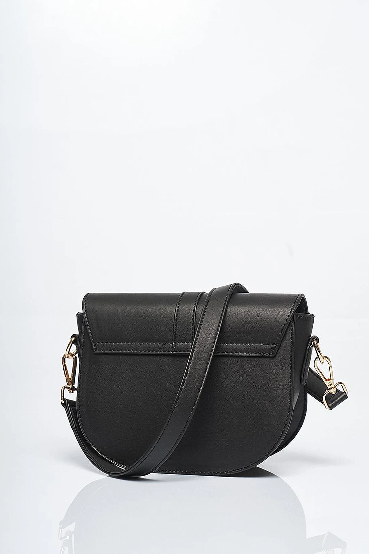 Designed Flap Faux Leather Bag Black