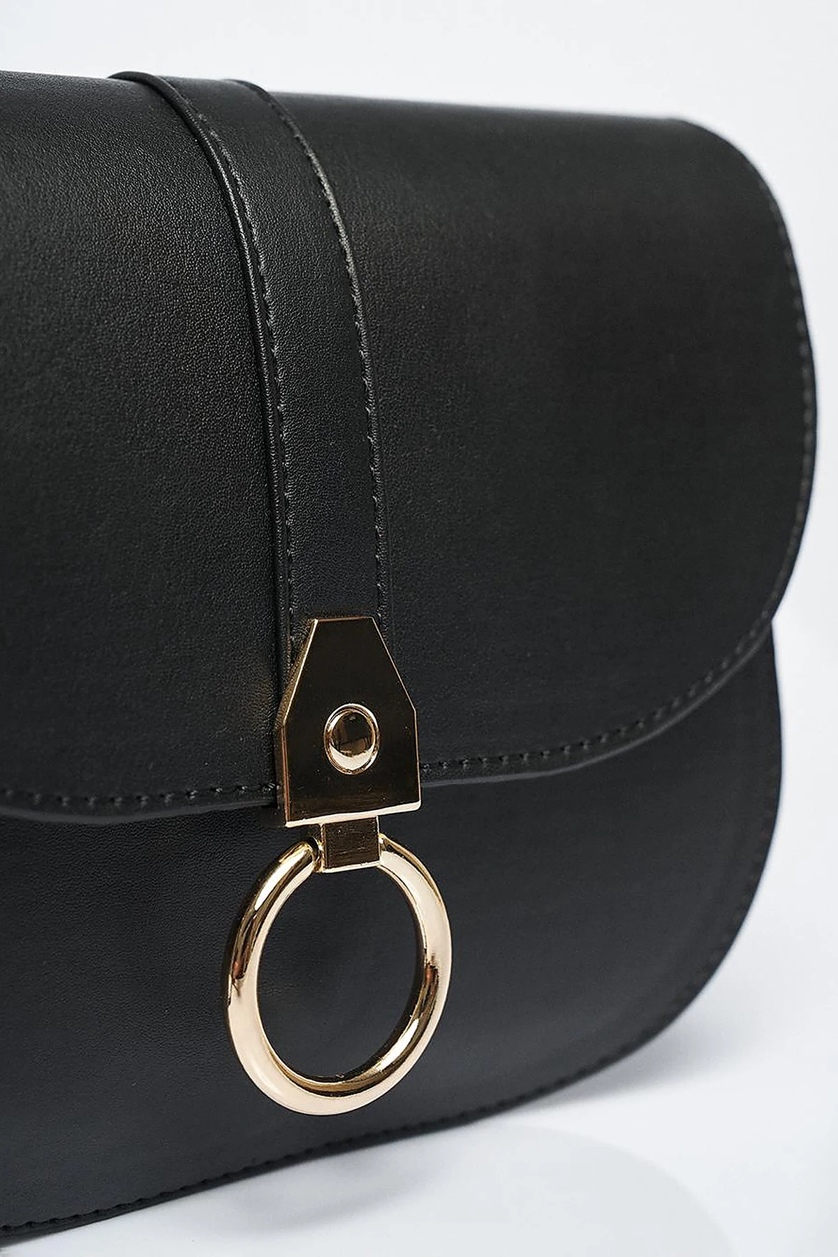 Designed Flap Faux Leather Bag Black