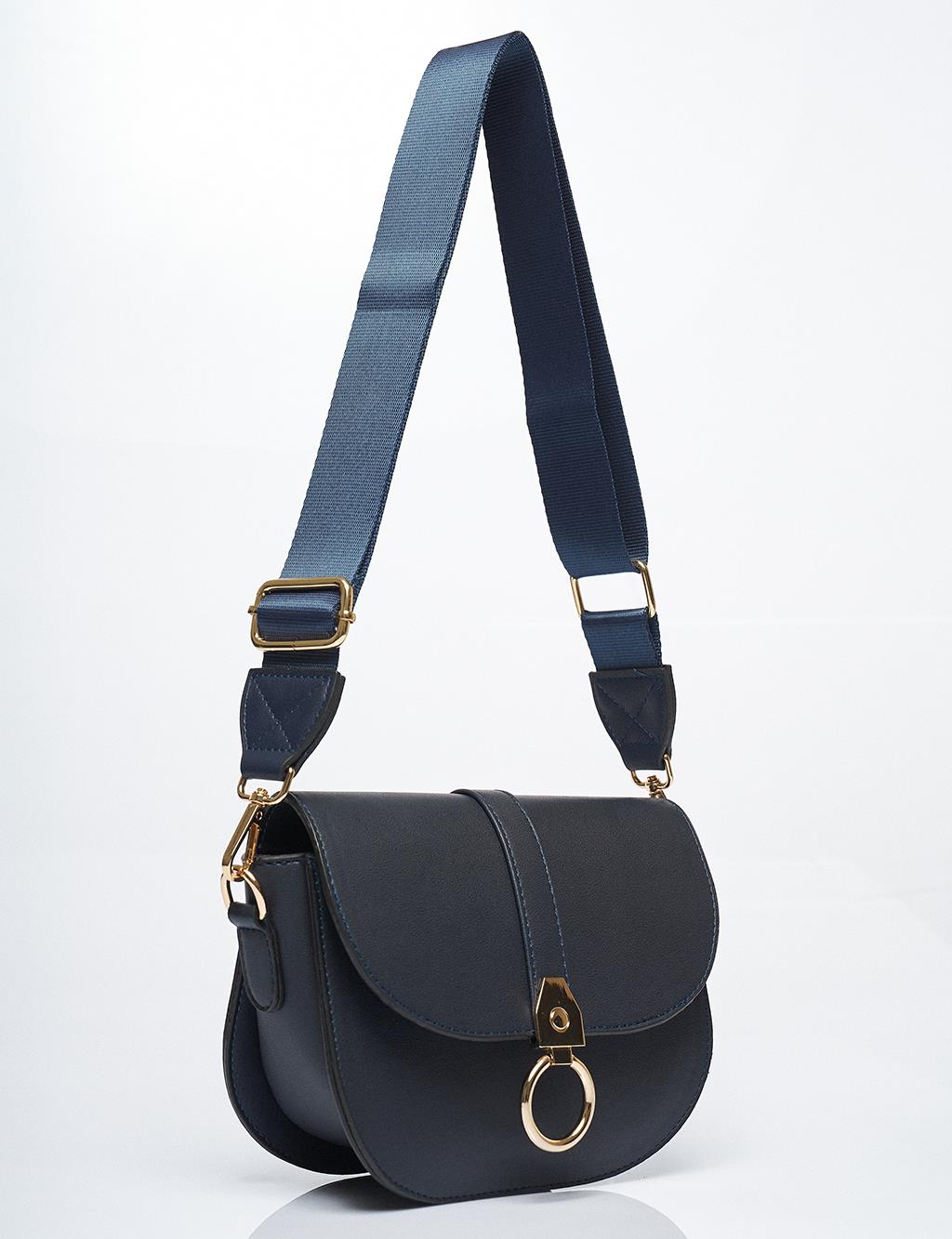 Designed Covered Faux Leather Bag Navy Blue