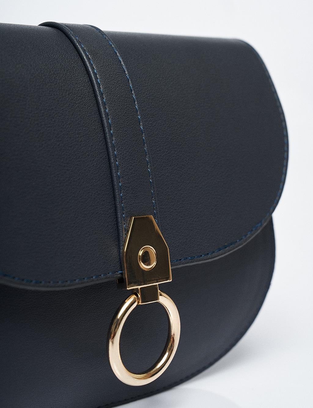 Designed Covered Faux Leather Bag Navy Blue