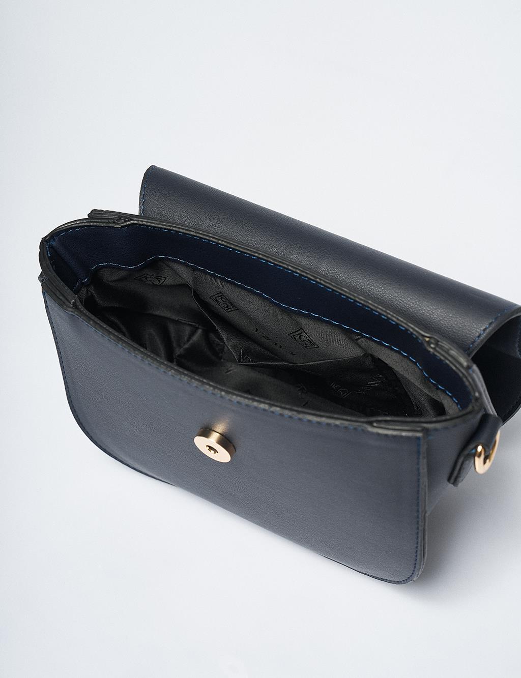 Designed Covered Faux Leather Bag Navy Blue