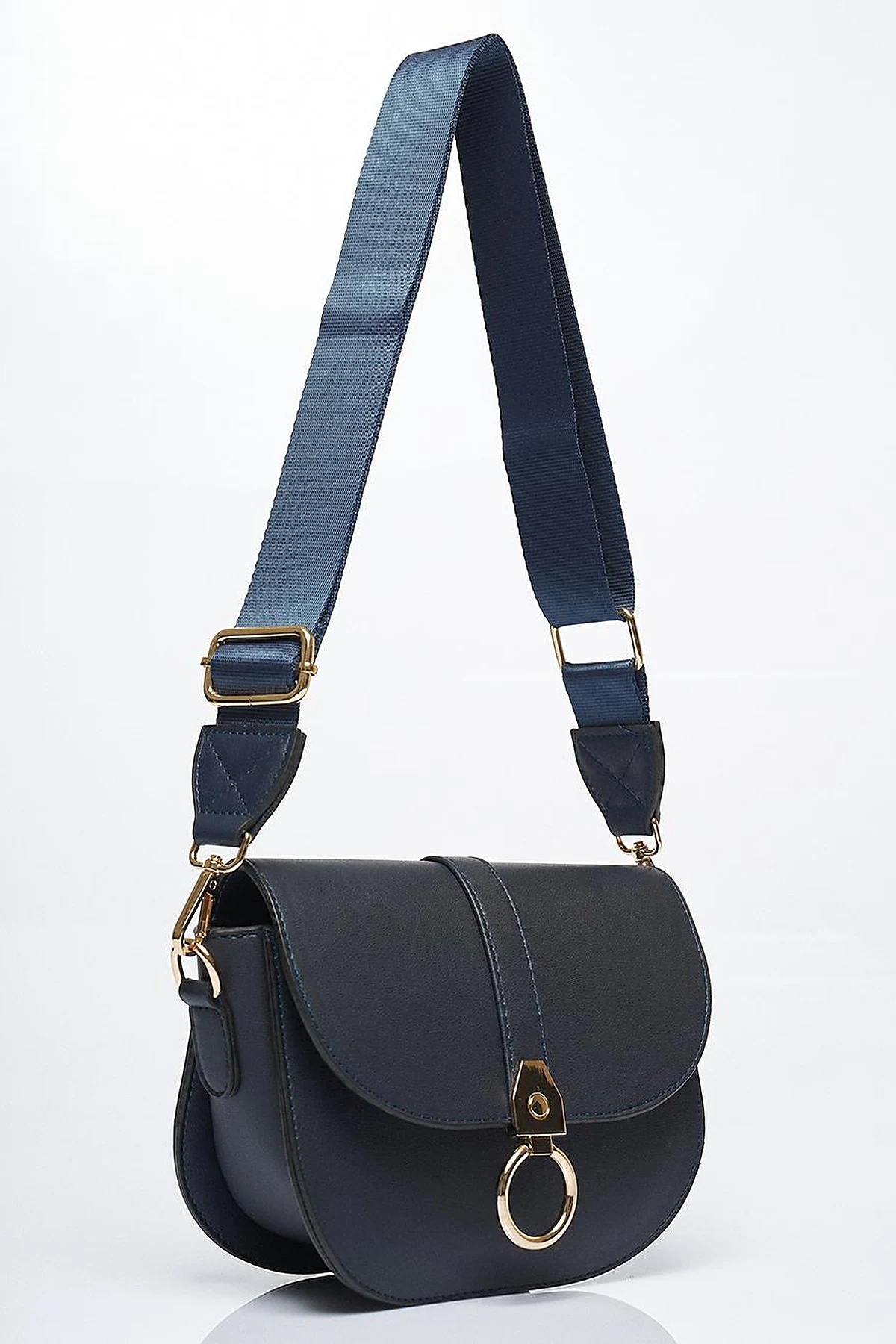 Designed Covered Faux Leather Bag Navy Blue