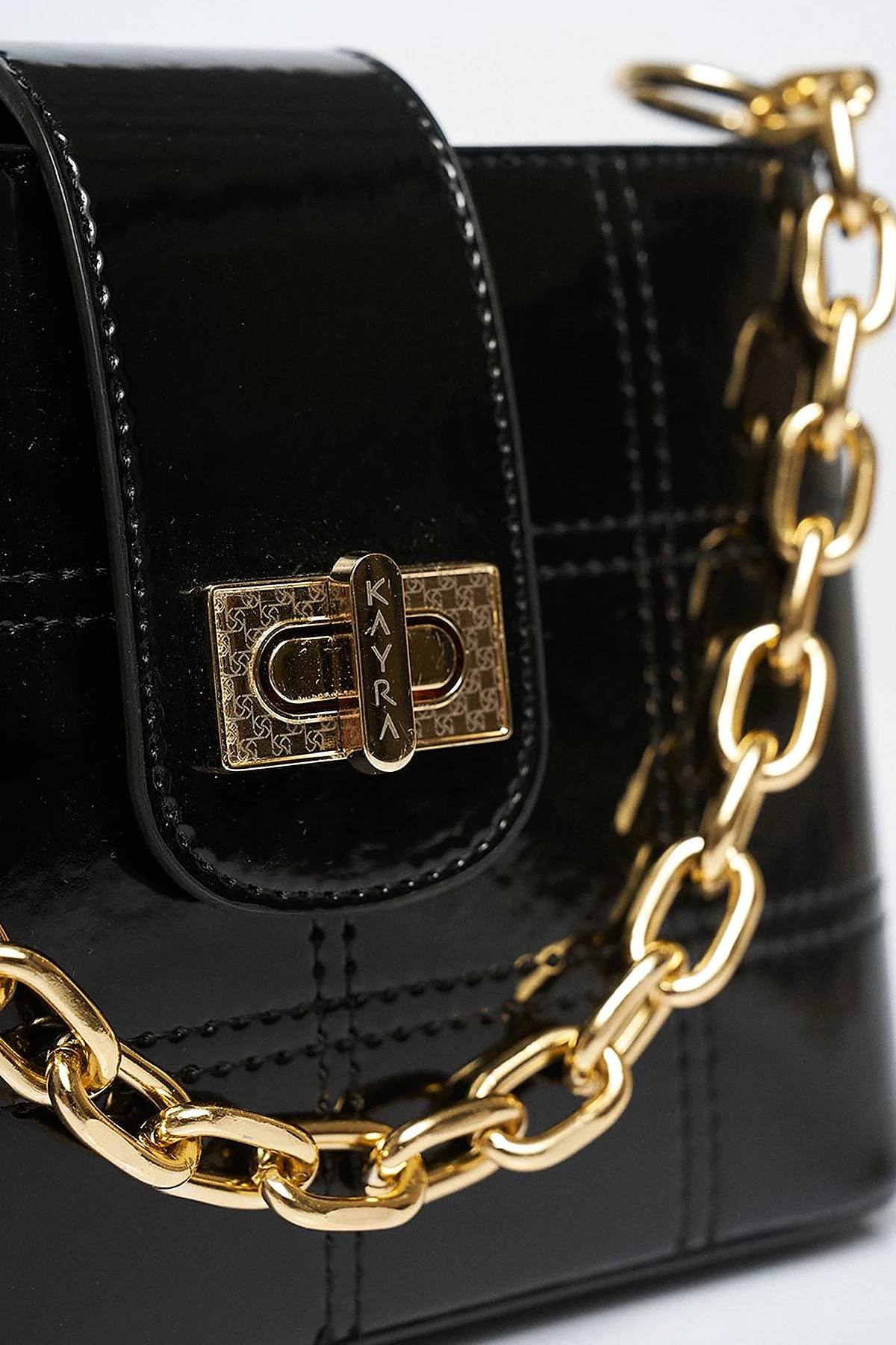 Chain Detailed Patent Leather Bag Black