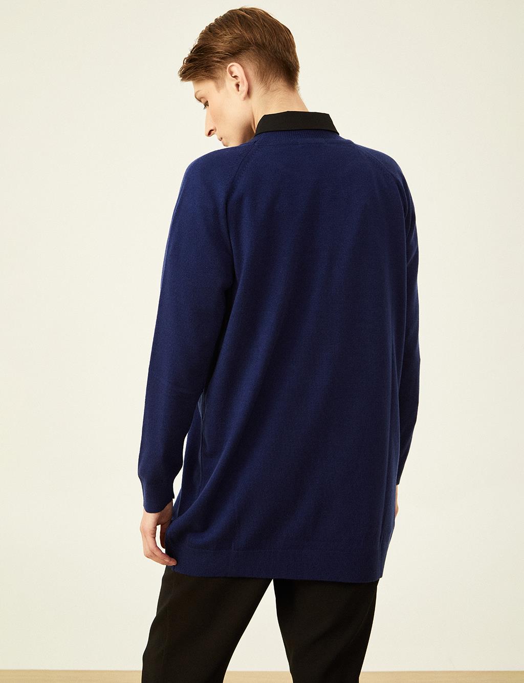 Stone Embroidered Turtleneck Tunic Indigo