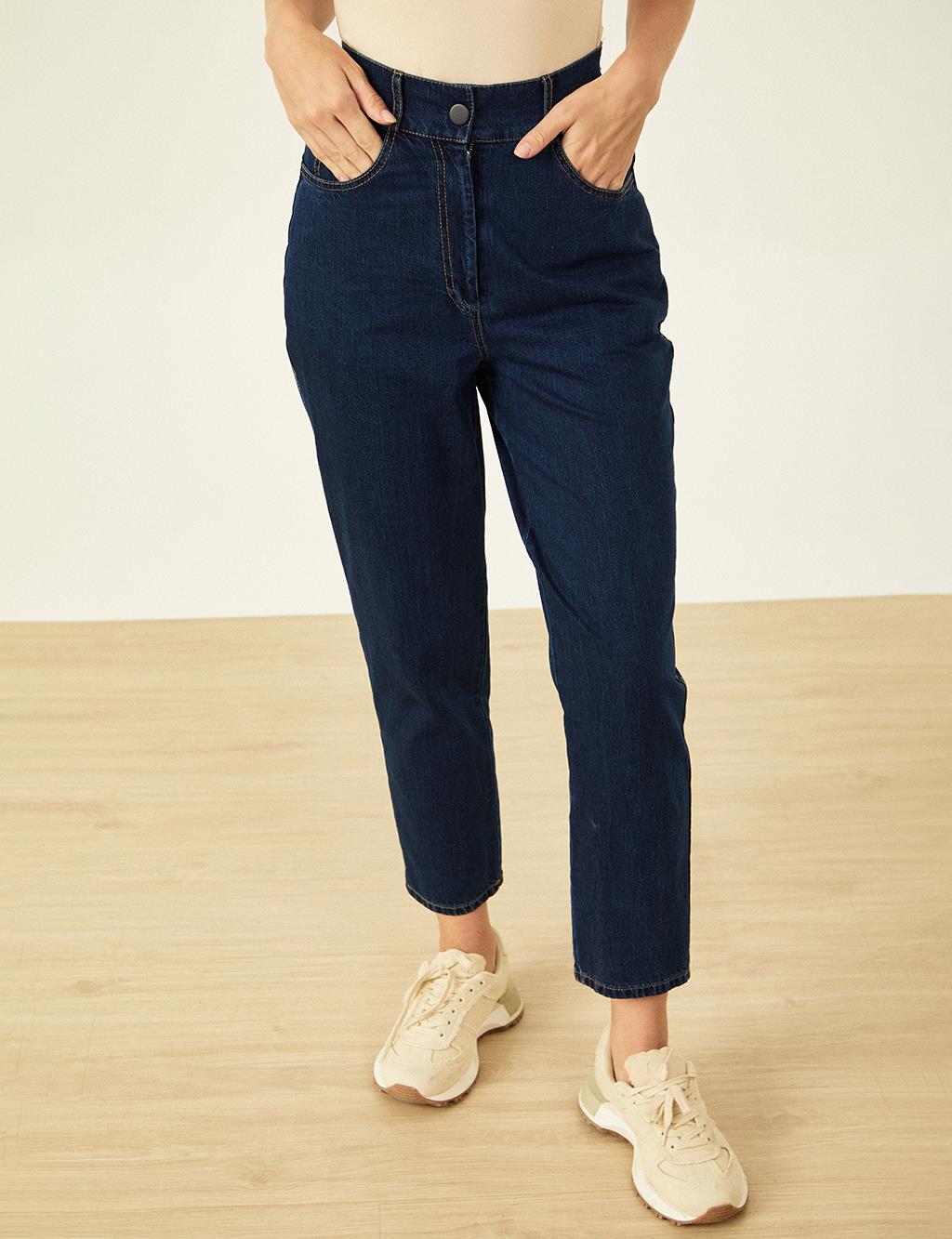 Carrot Cut Denim Pants Navy Blue