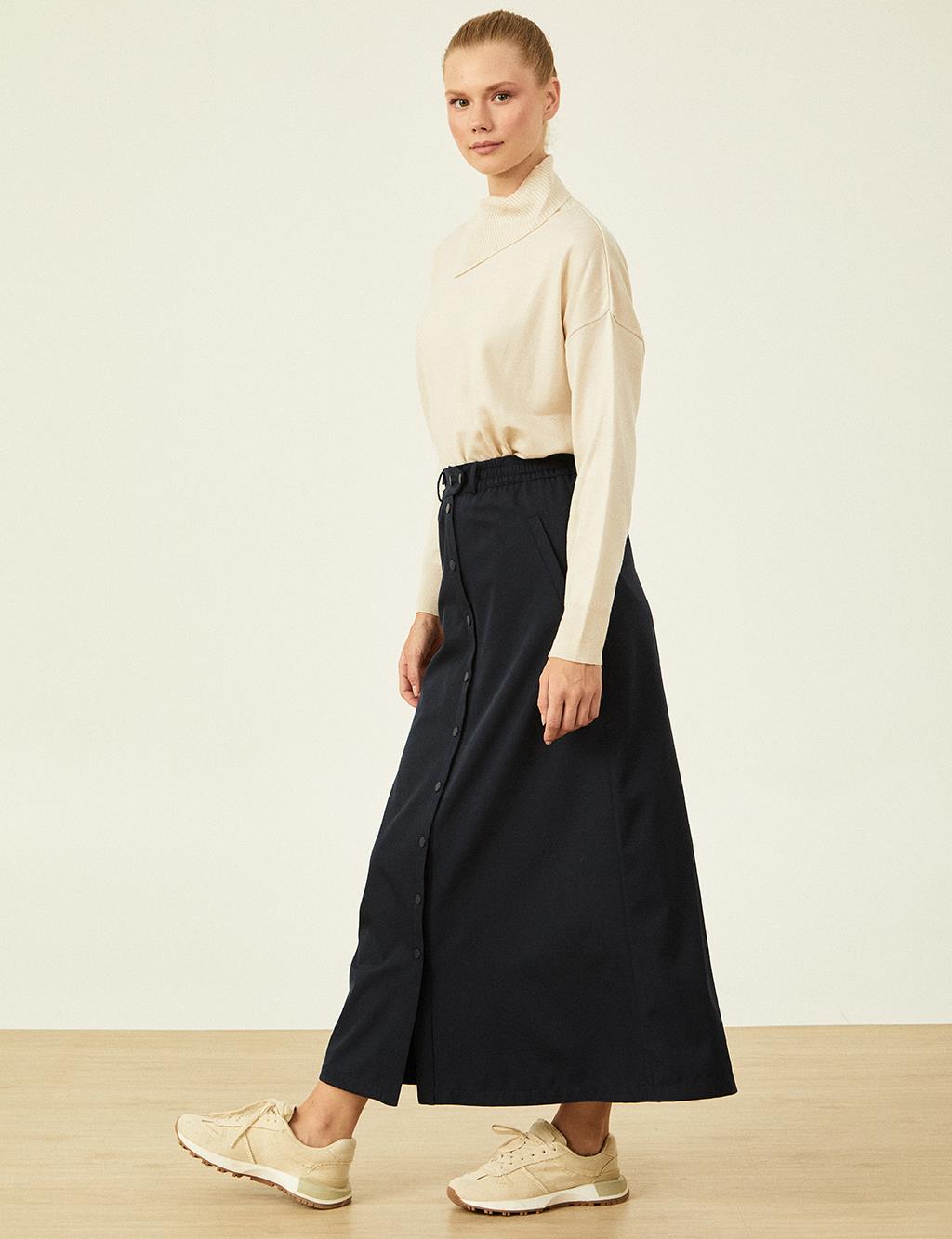 Snap Closure Skirt Dark Navy Blue