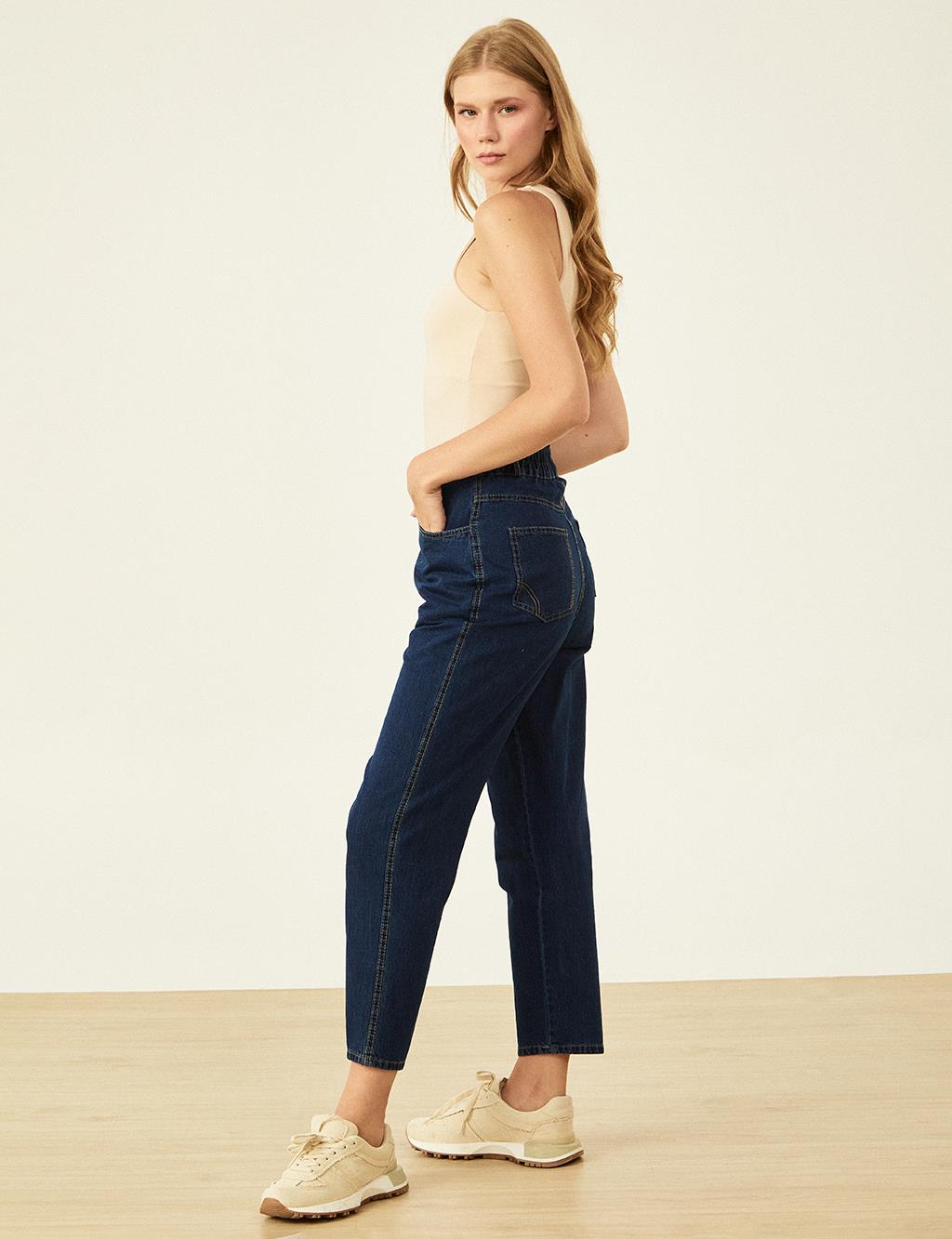 Carrot Cut Denim Pants Navy Blue