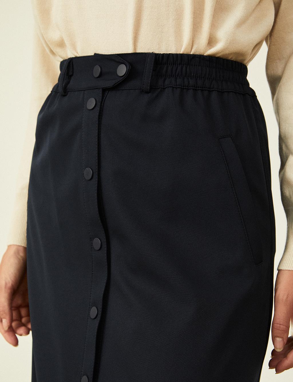 Snap Closure Skirt Dark Navy Blue