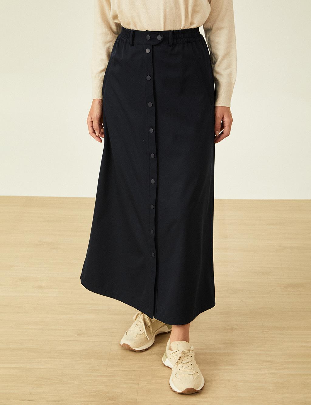 Snap Closure Skirt Dark Navy Blue