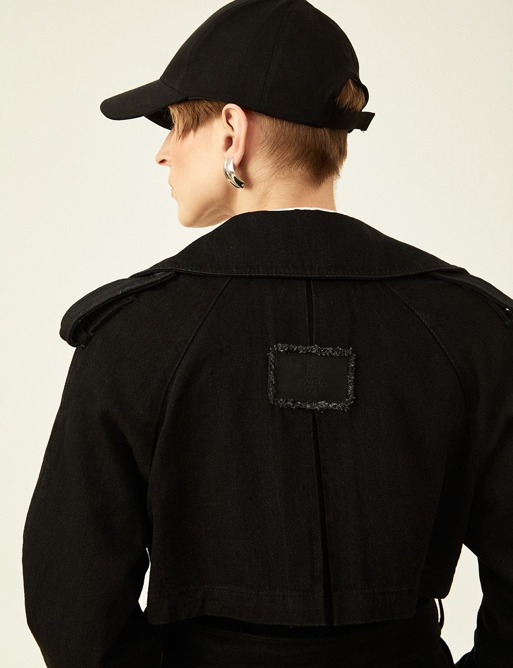 Epaulette Detailed Denim Coat Black