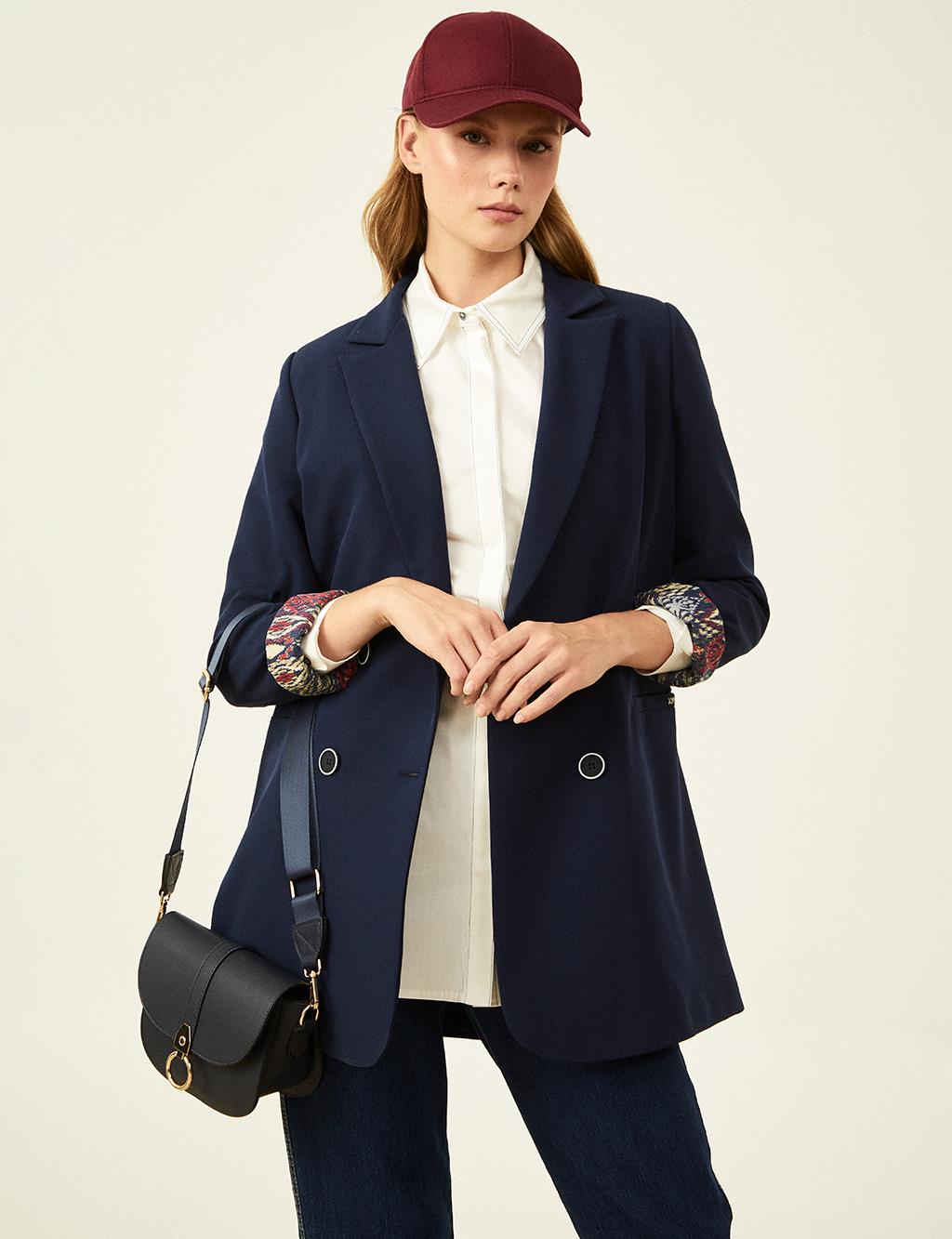 Garnished Blazer Dark Navy Blue