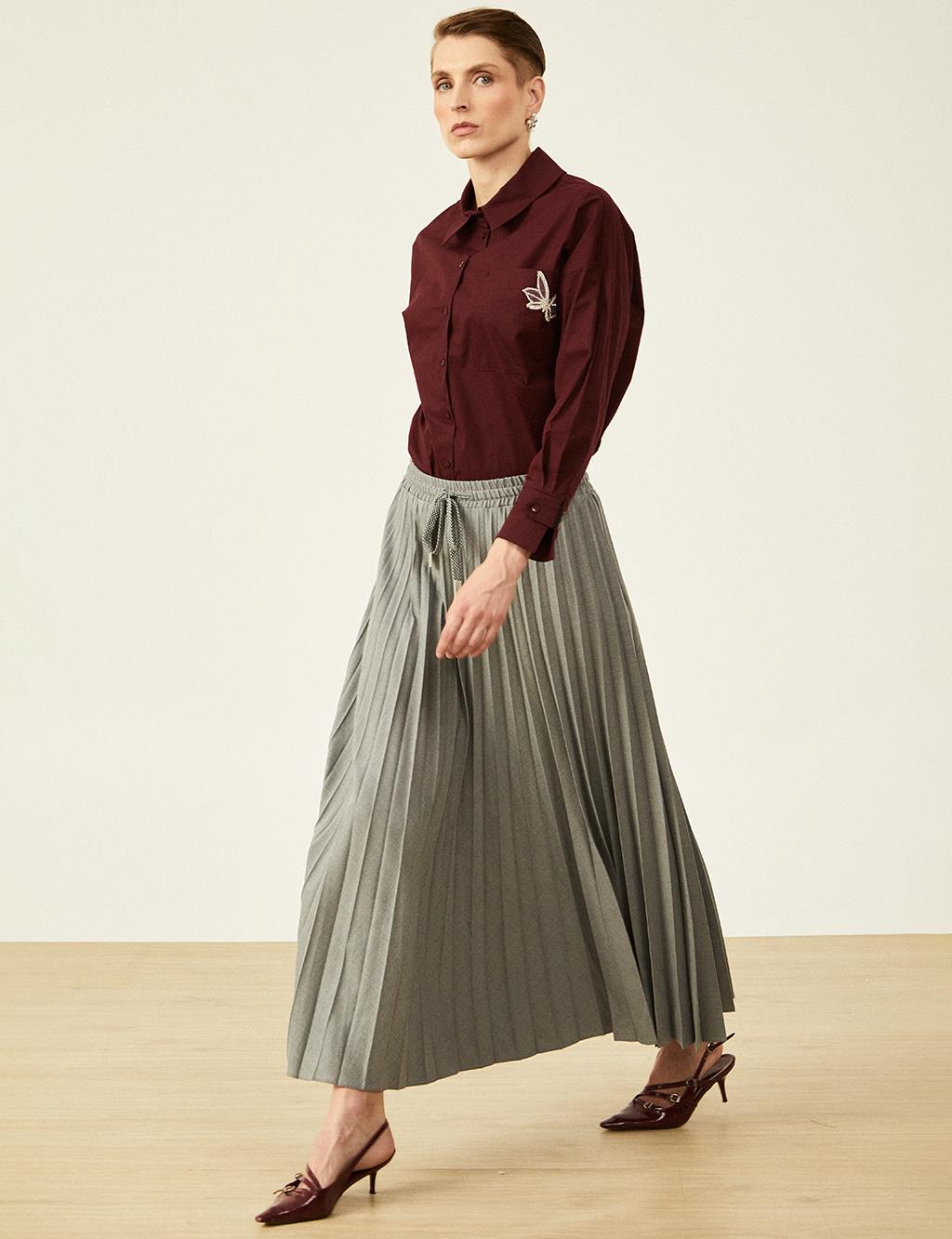 Lace Pleated Skirt Gray