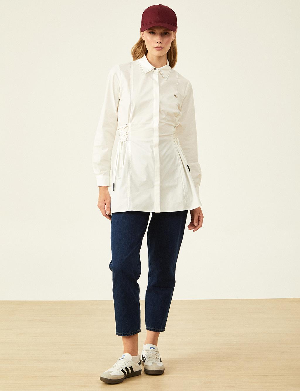 Stitching Detailed Poplin Tunic Ecru