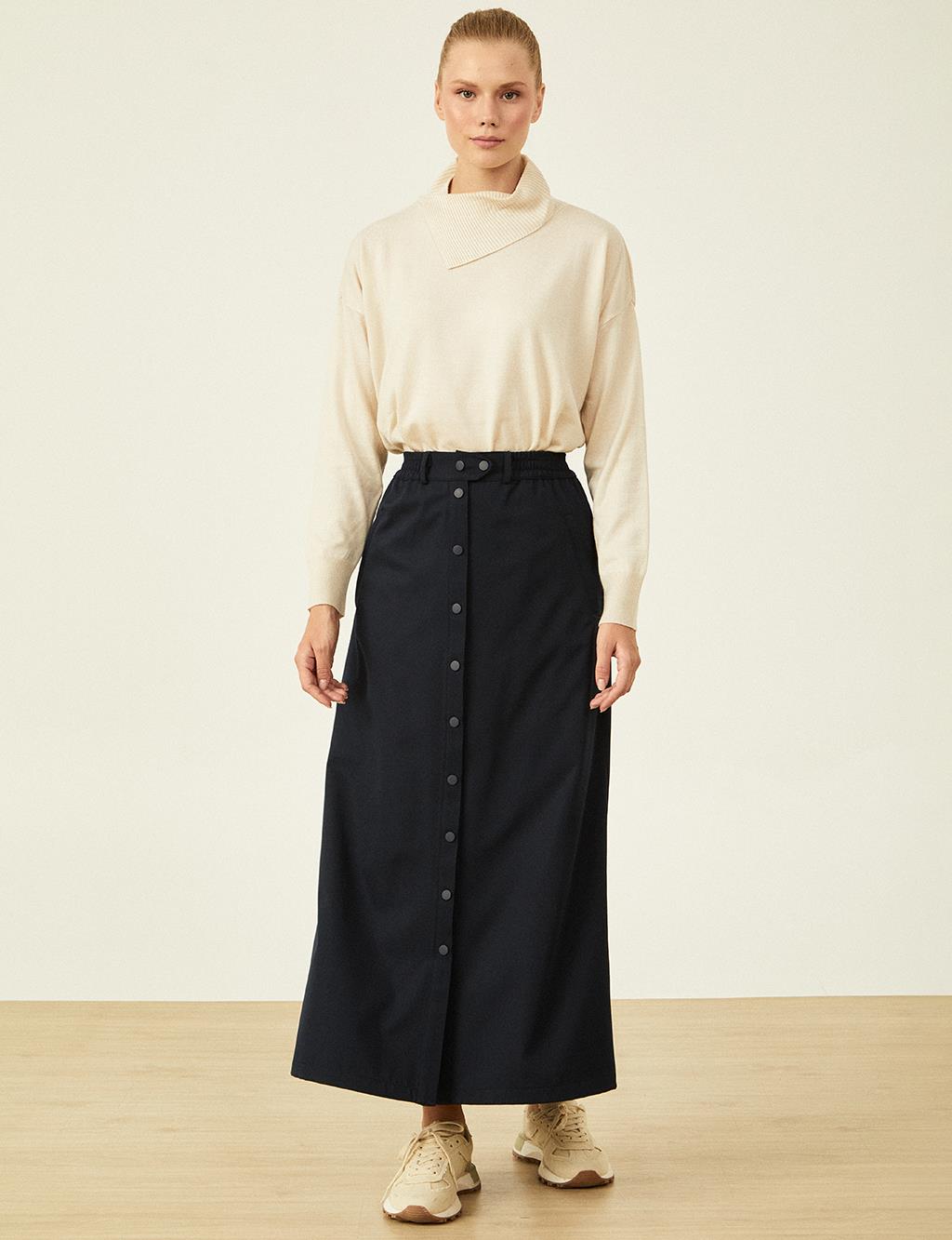 Snap Closure Skirt Dark Navy Blue