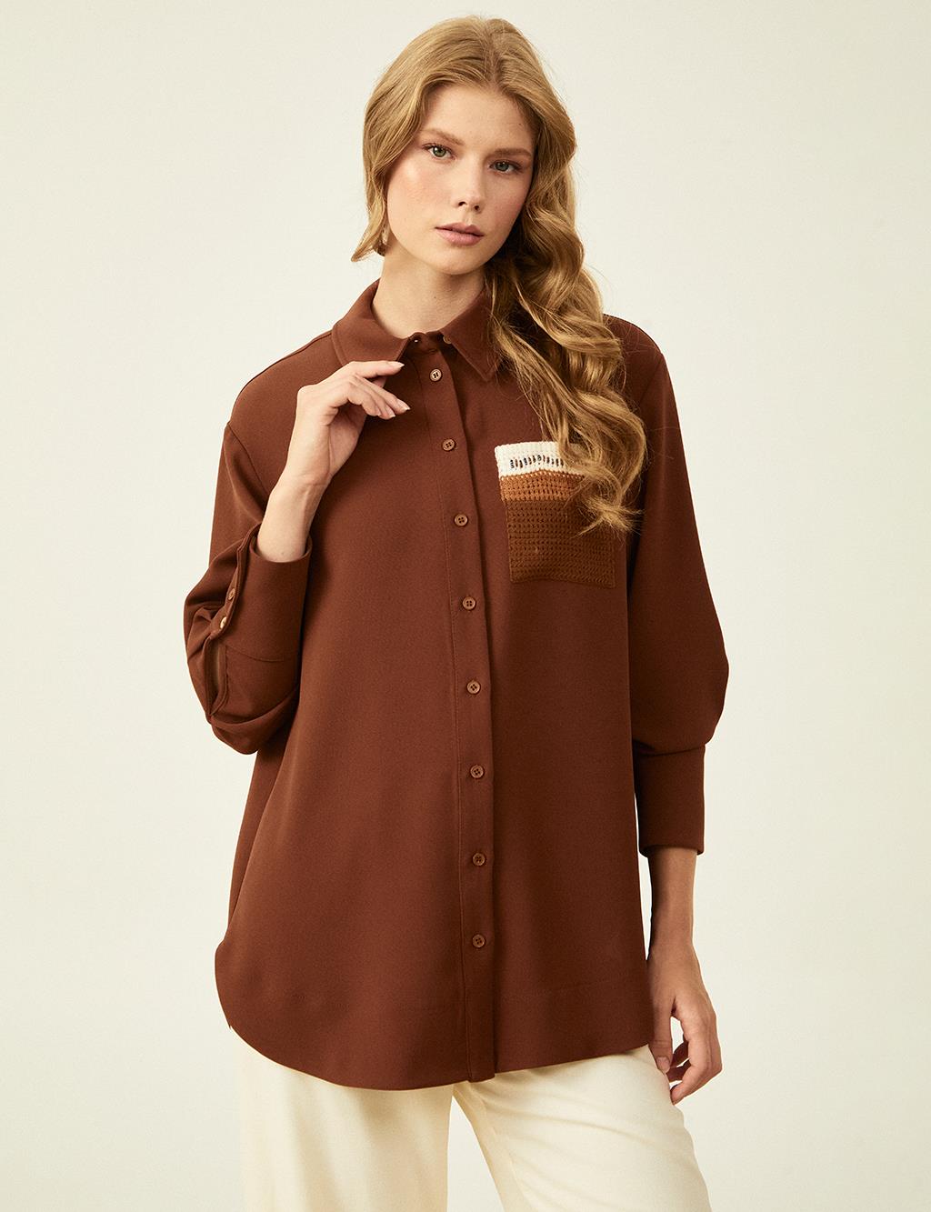 Bead Embroidered Blouse Coffee