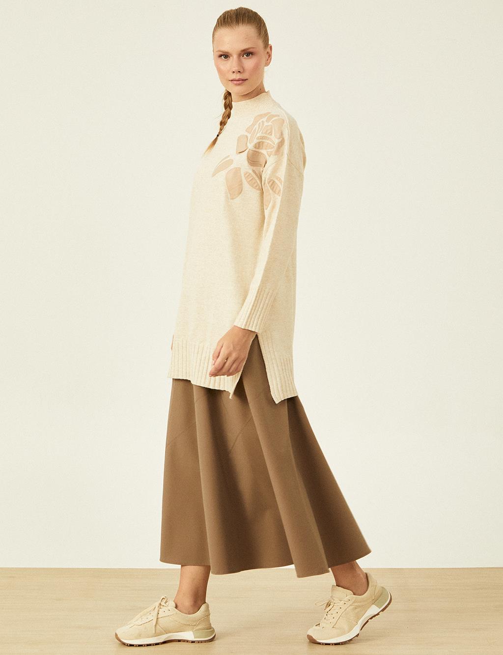 Zipper Detailed Flared Skirt Mink